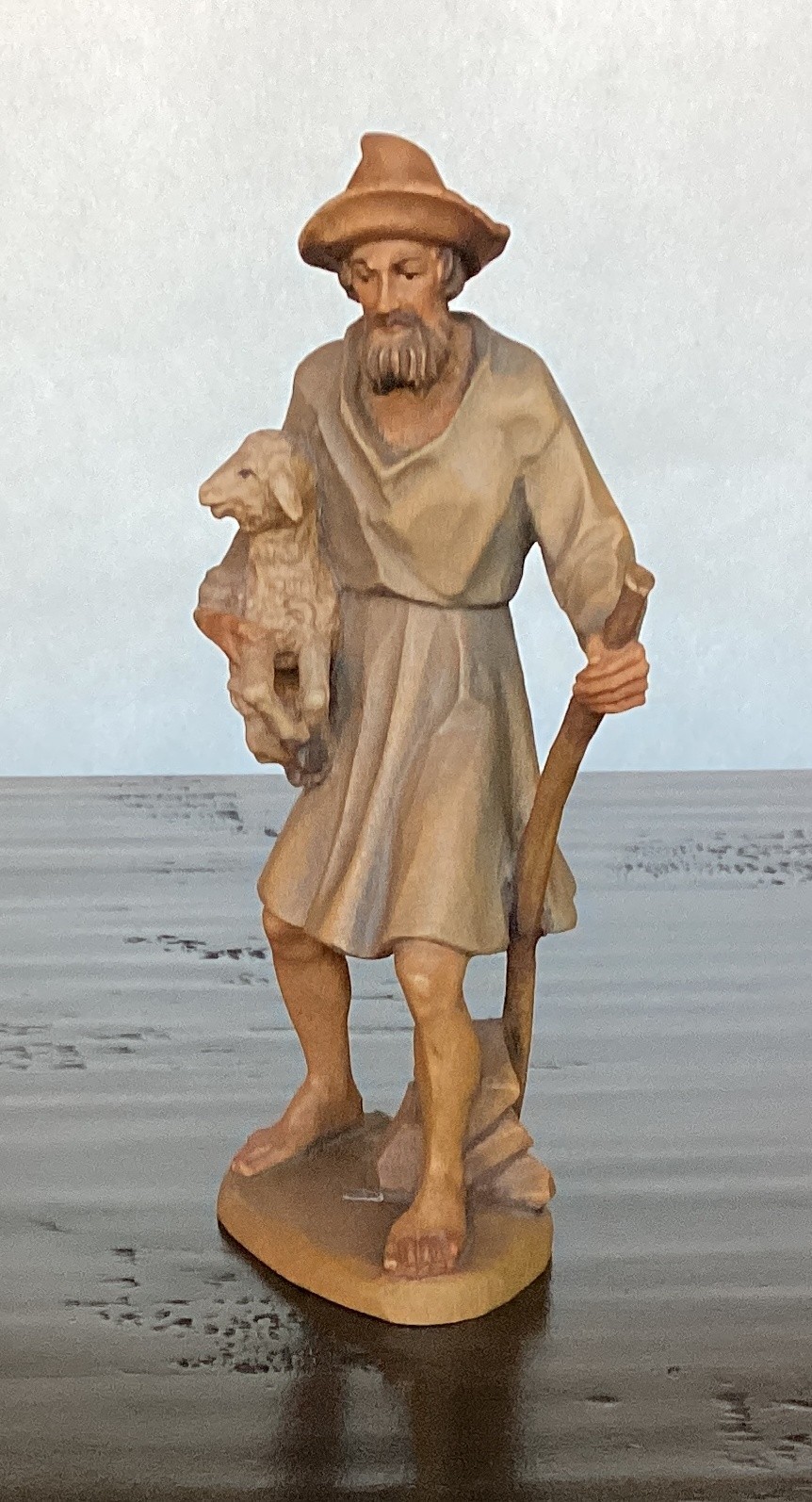 6″ SCALE VINTAGE ANRI KUOLT SHEPHERD w / SHEEP NATIVITY WOODCARVING
