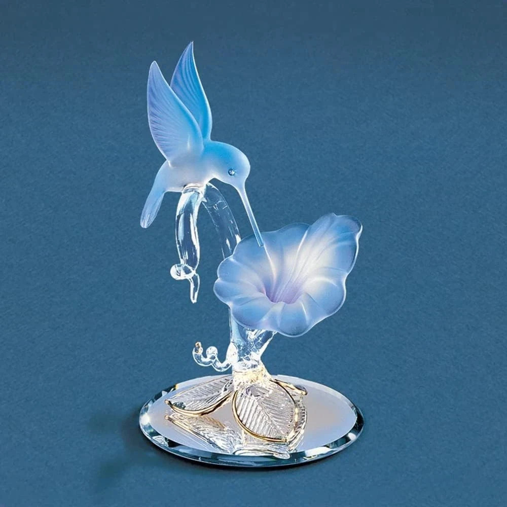 Intricately Designed Hummingbird Figurine – Swarovski Crystals + Floral Elegance