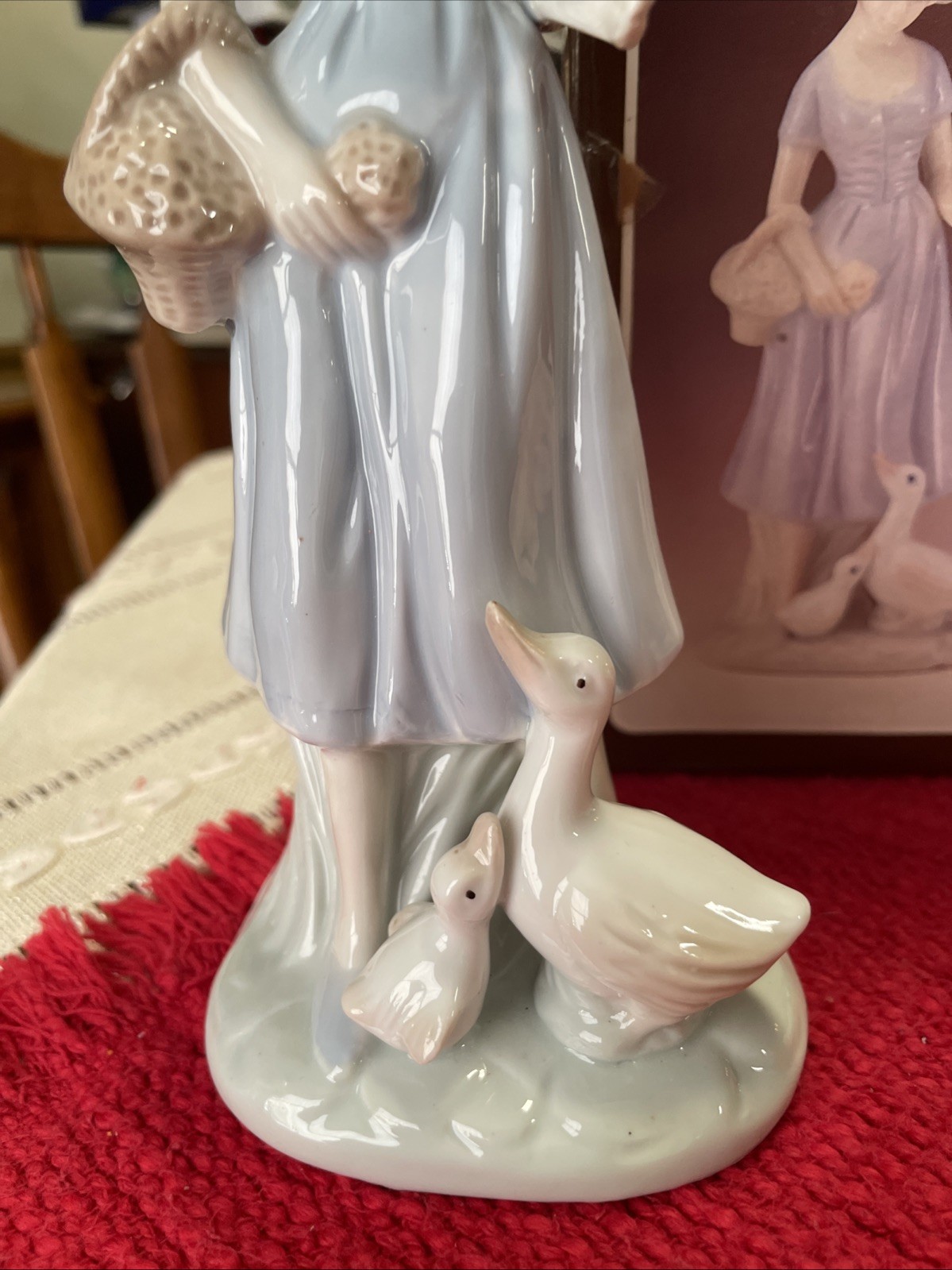 Vintage Simson Giftware Porcelain Figurine Girl With Mama Goose And Baby