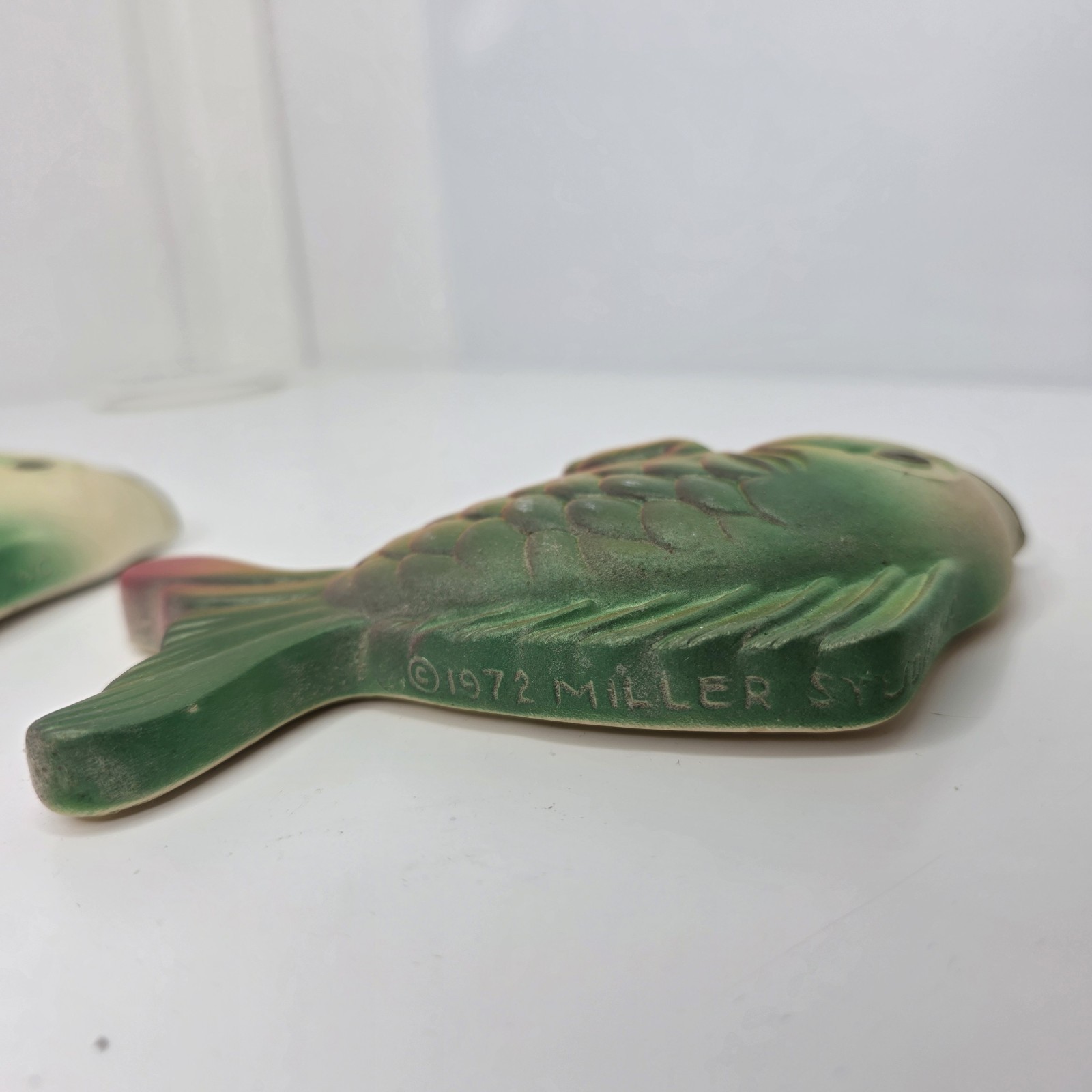 Vtg Miller Studio 3 Fish & Treasure Box Chalkware Wall Decor 1972 Green Yellow