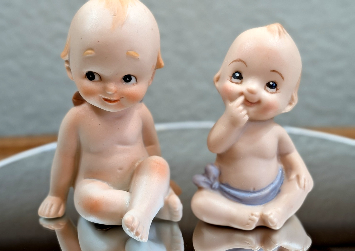 Vintage Lefton Kewpie Bisque Baby Figurines Set 2 Cherubs Miniature Japan 2″ 3″