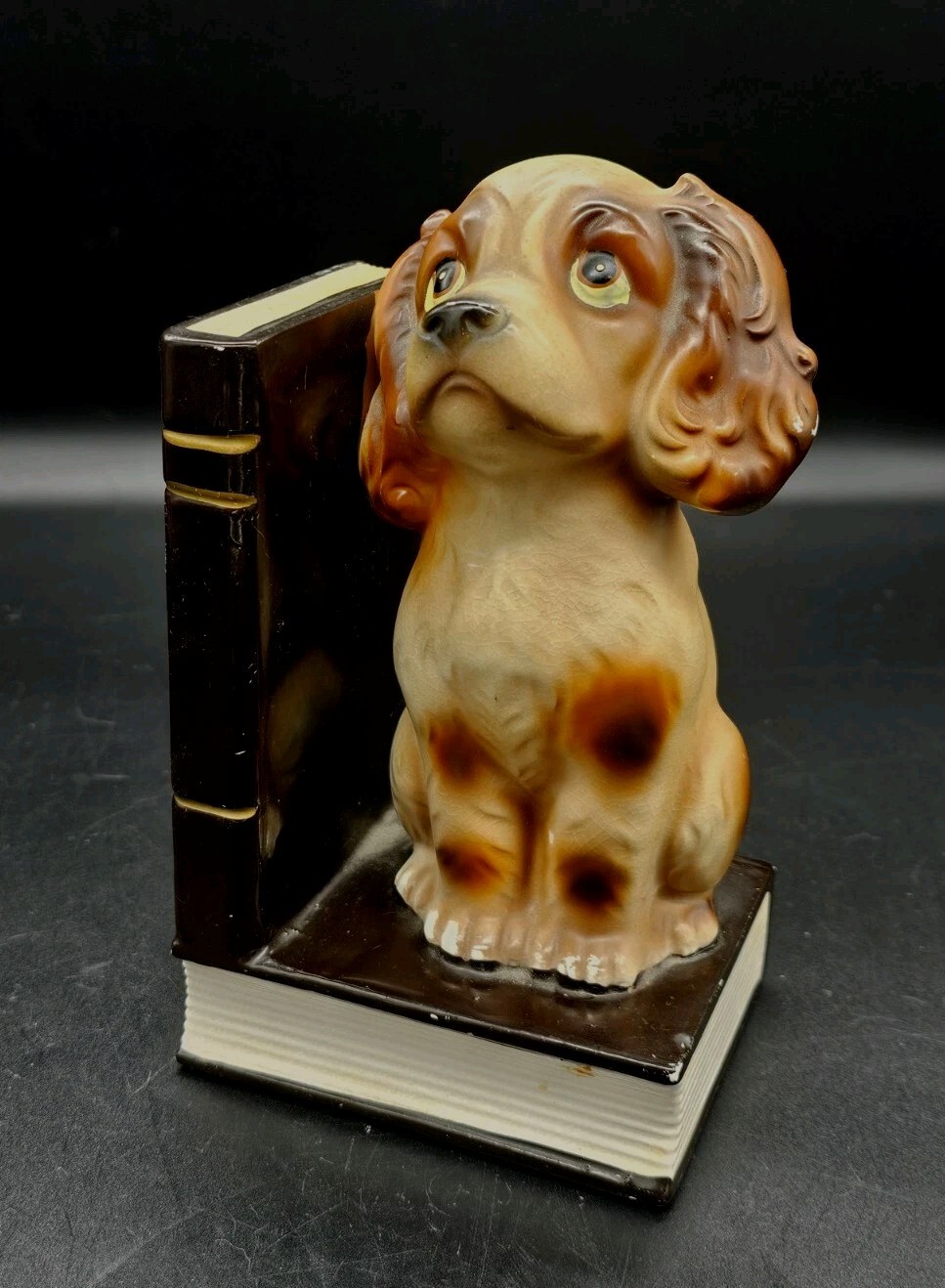 Vintage Arnart Japan Big Eyed Sad Spaniel Puppy Dog Single Bookend 7×4″