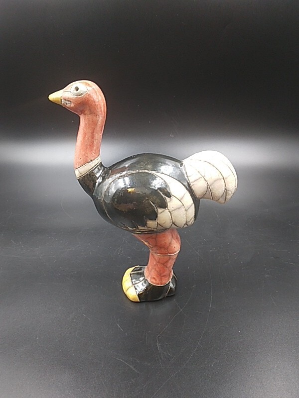 Raku Art Pottery Ostrich Vivid Colors Signed Nice Handcrafted In South Africa
