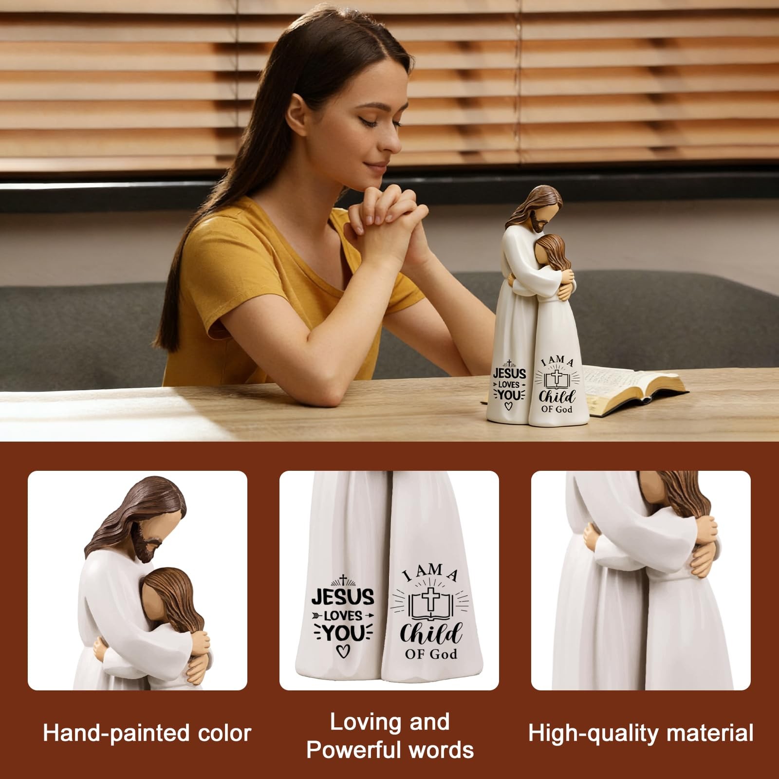 Jesus Embracing Woman Figurines – Christian Sculpture Hand-Painted Keepsake 5.9″