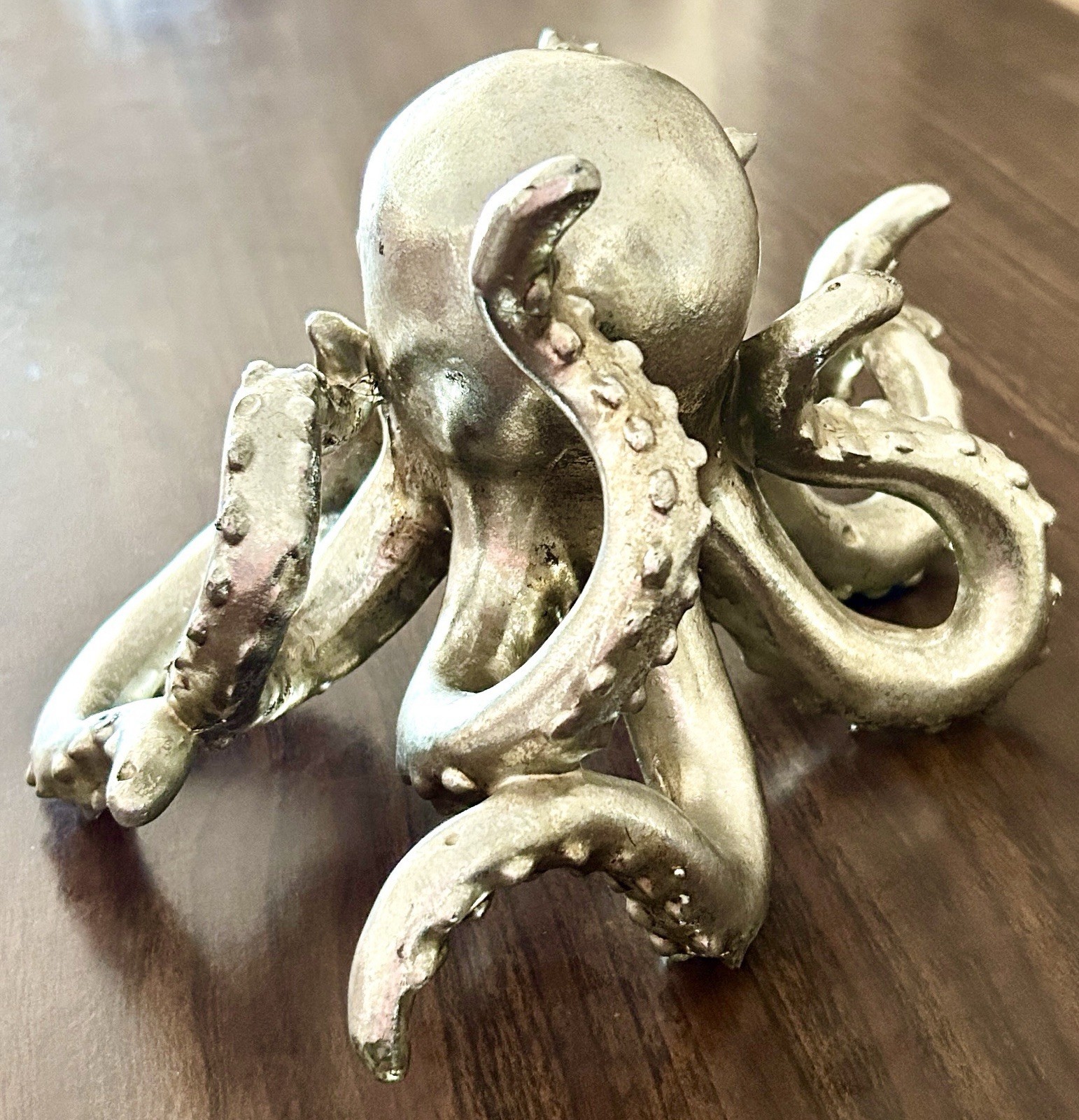 Elegant Silver Octopus Figurine 11 1/2” Long ‘The Intellectual of The Sea’ EUC