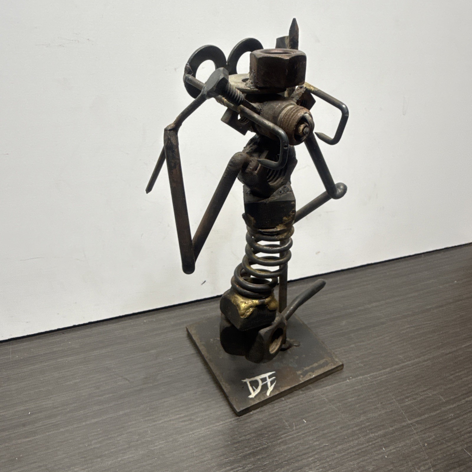 Handcrafted Metal Art Man And American Flag Welded Sculpture Figurine Punk Art
