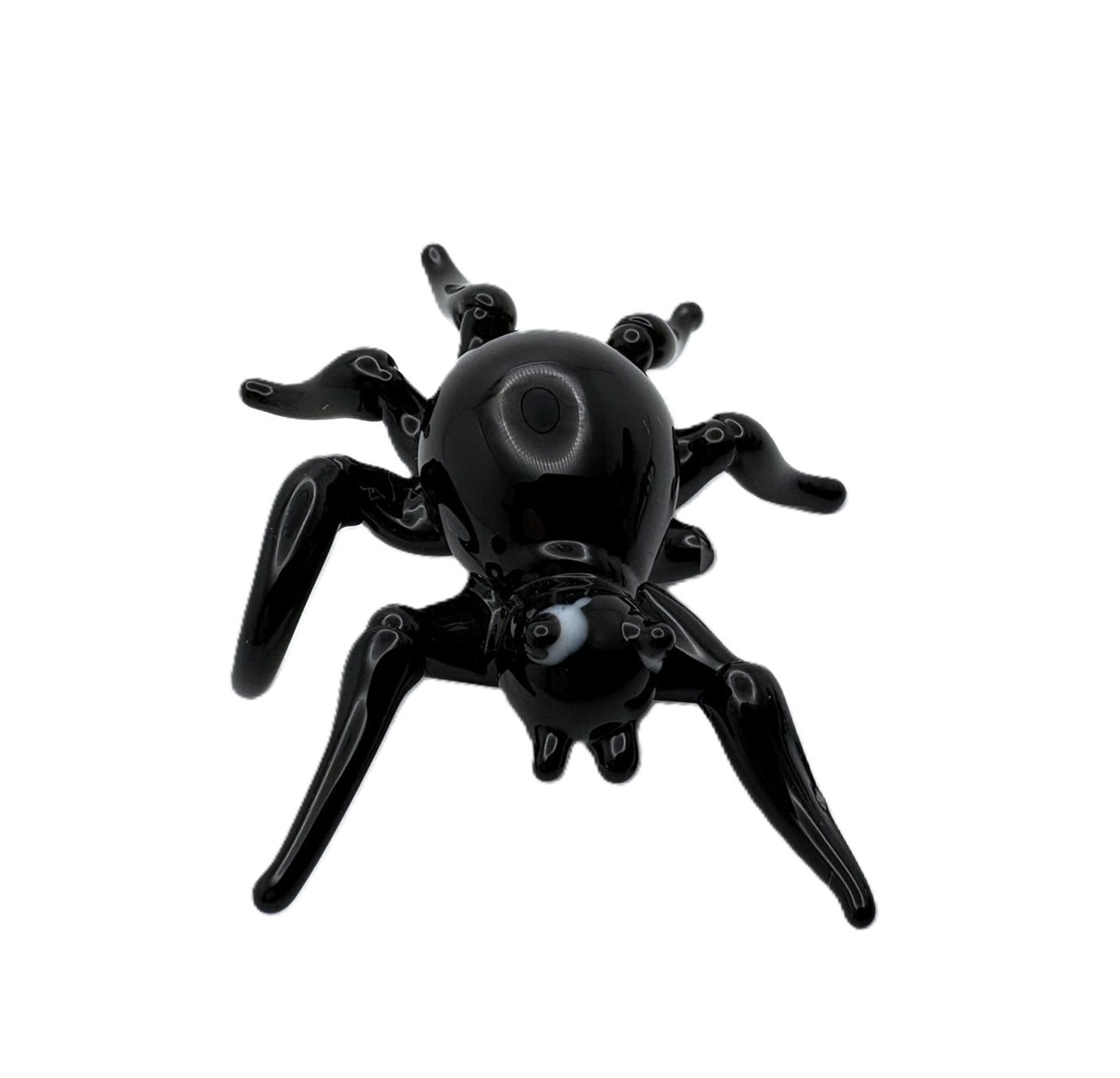 Miniature Black Spider Art Hand Blown Glass Figurines Set of 2
