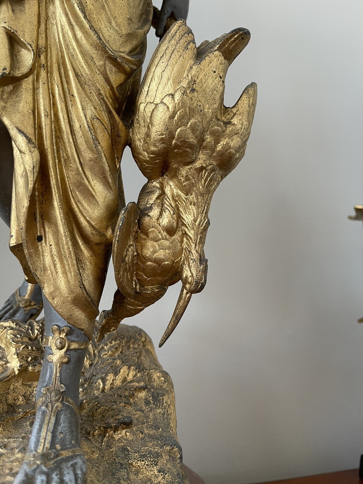 Rare Pair Antique Goddess Aphrodite Diana The Huntress Spelter Statue Lamp