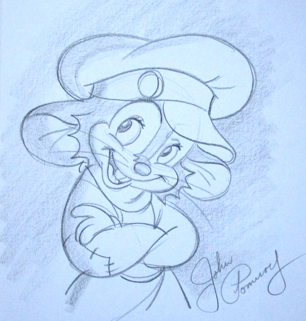 SIGNED FEIVEL AMERICAN TAIL JOHN POMEROY ORIGINAL PUBLICITY cel DRAWING mouse