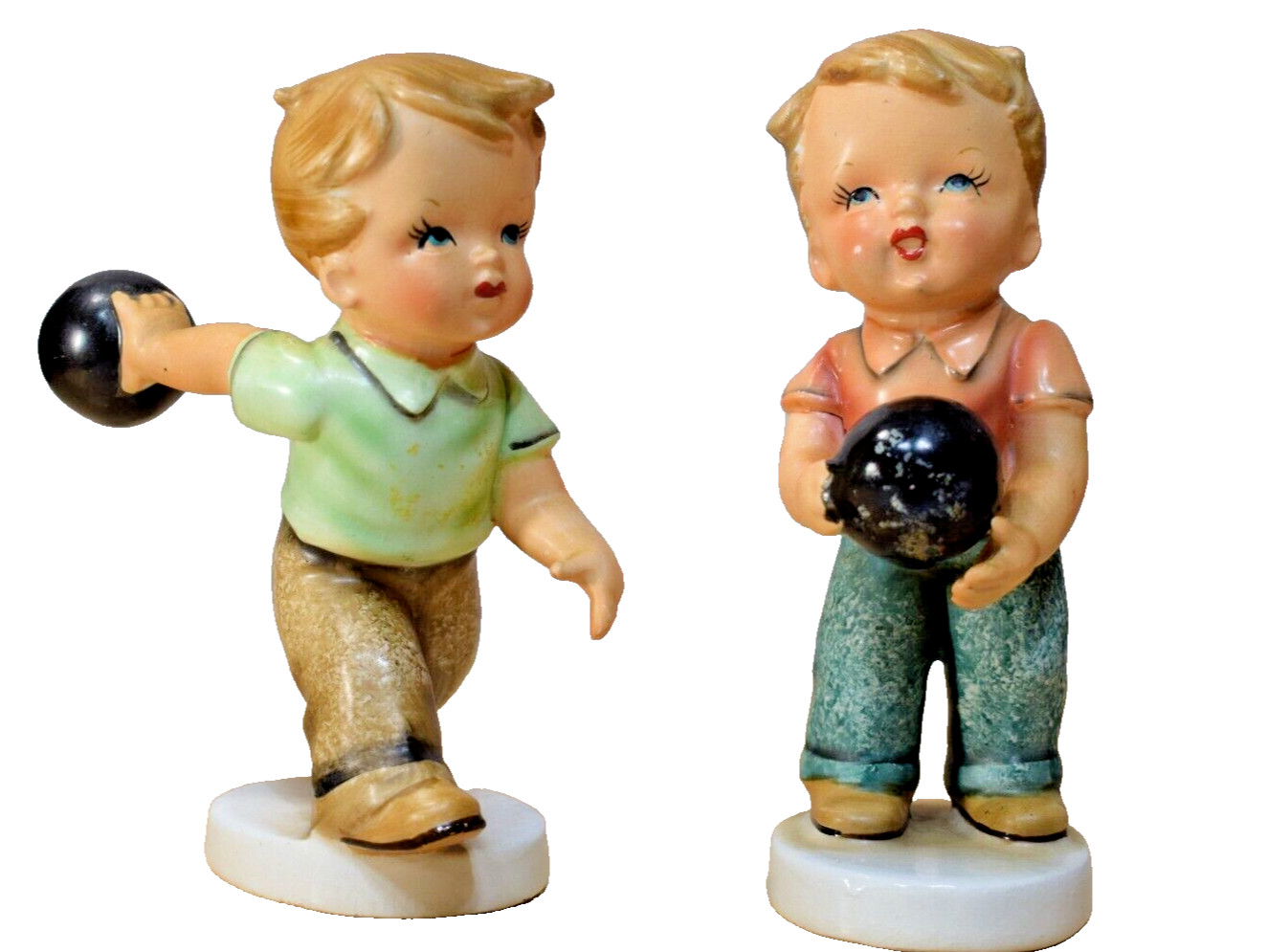 Vintage Napco Bowling Boy Figurines 1958 Set of 2 Ceramic Sports Figures