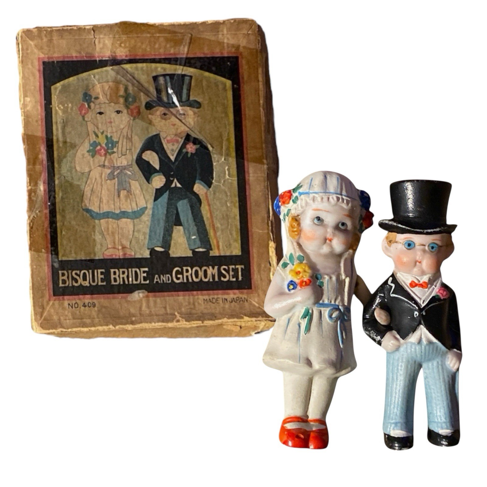 Antique 1920’s Bisque Bride and Groom Wedding Doll Set.