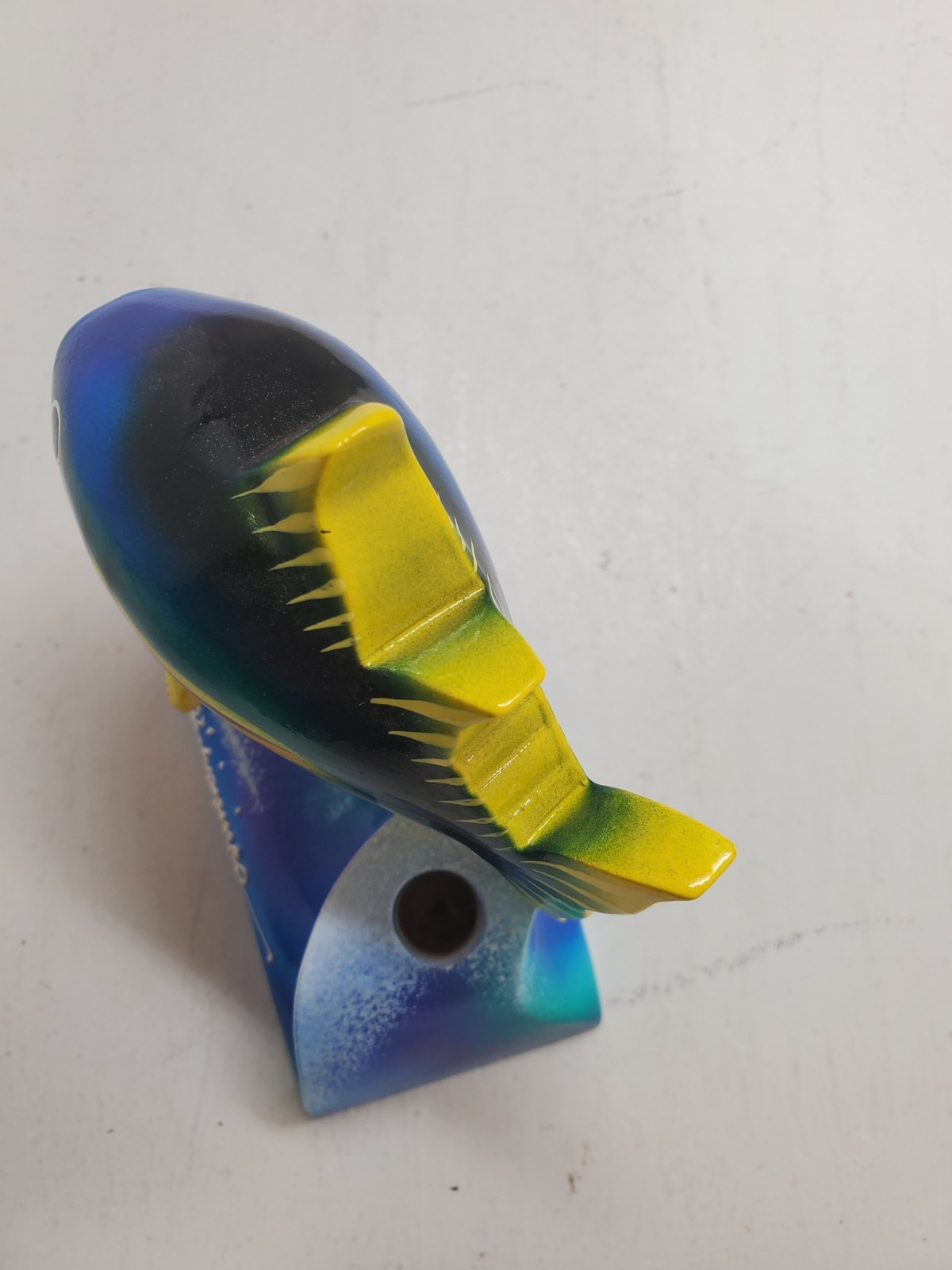 Colorful Philippines Hand Fish Wooden Painted Carved Vtg Pen Holder Art Decor