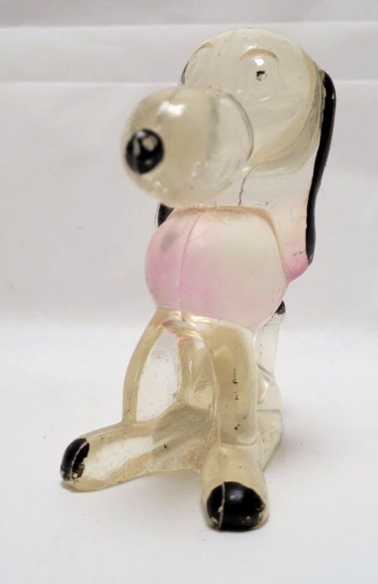 Vintage 1970s Crystalite Glass Snoopy Dog Figurine Crystal Pets Clear Black Pink
