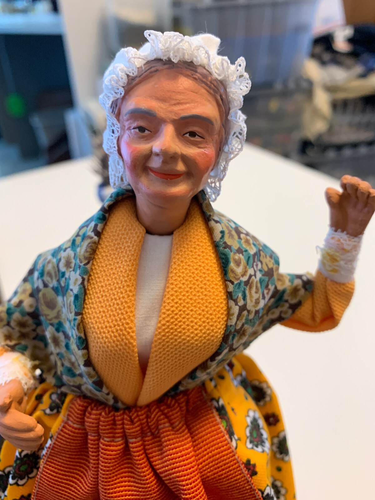 Vtg Santon De Provence Terra Cotta Claude Carbonel Clay Lady waving.