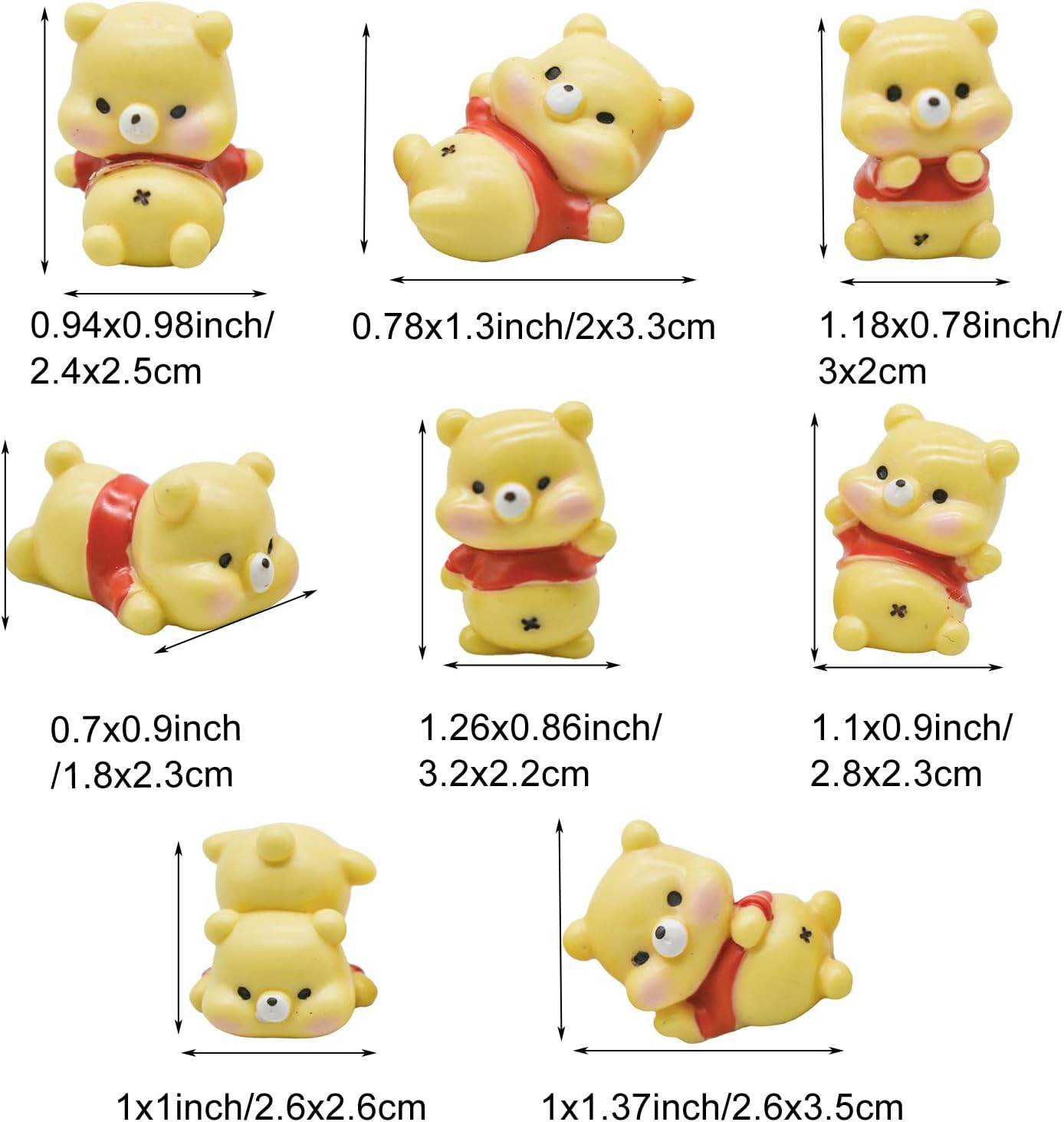 8Pcs Mini Cartoon Bear Figurines 1Inch Miniature Resin Baby Bear Figures Cute