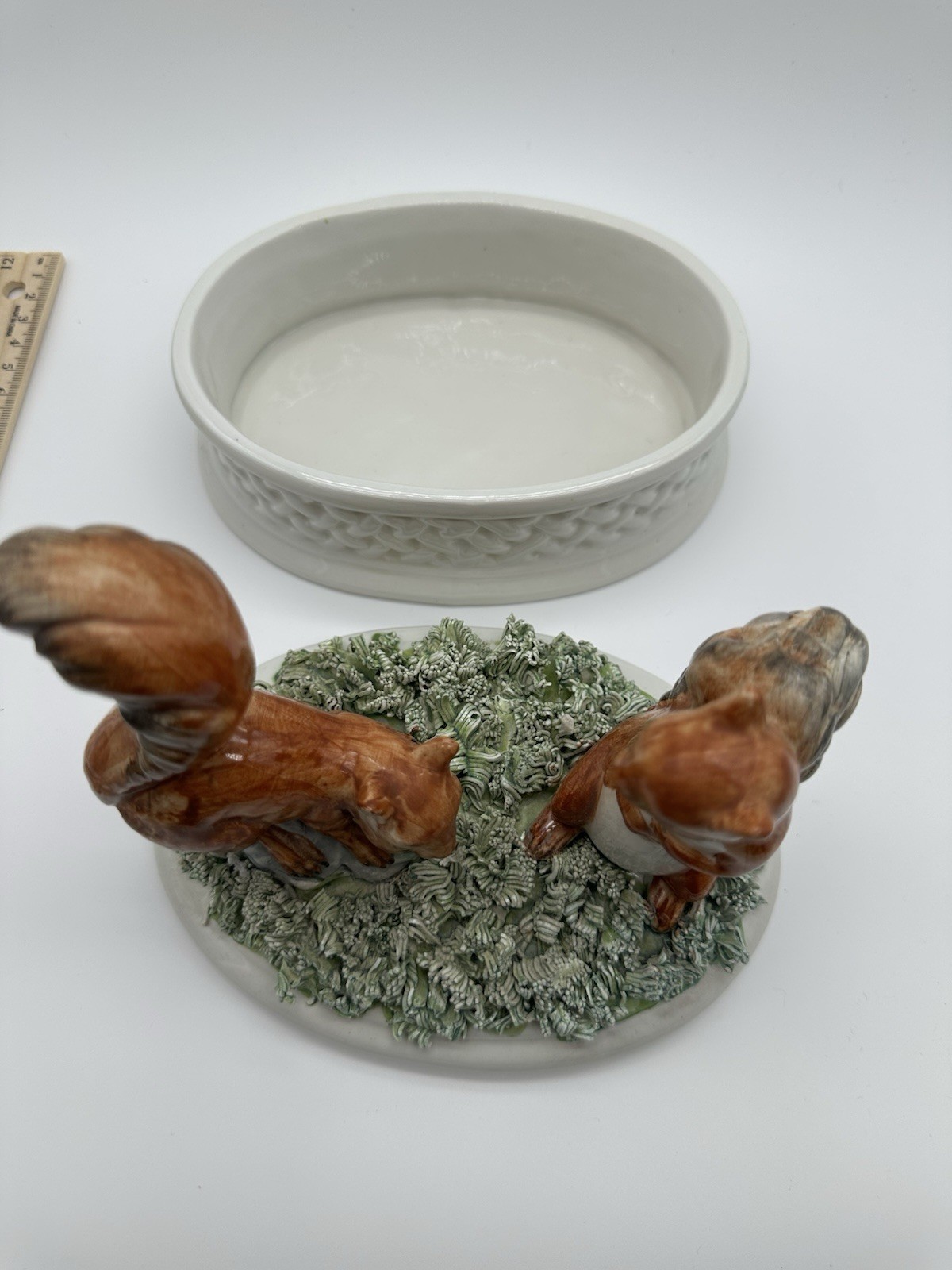 VTG NICE! Porcelain Squirrels handmade in Italy Fall Trinket Container Decor