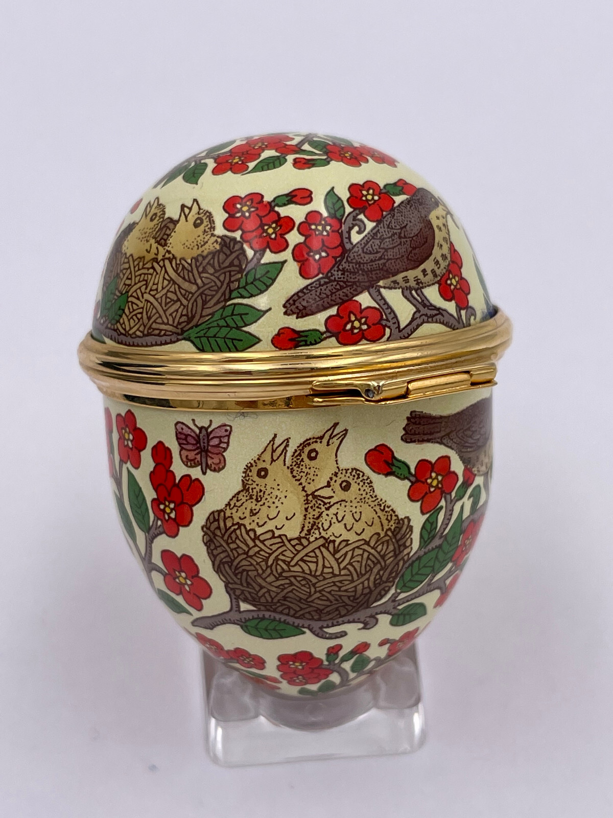 Halcyon Days Enamels – 1996 Easter Egg – Robin w/Chicks Trinket Box – #HDEA1996