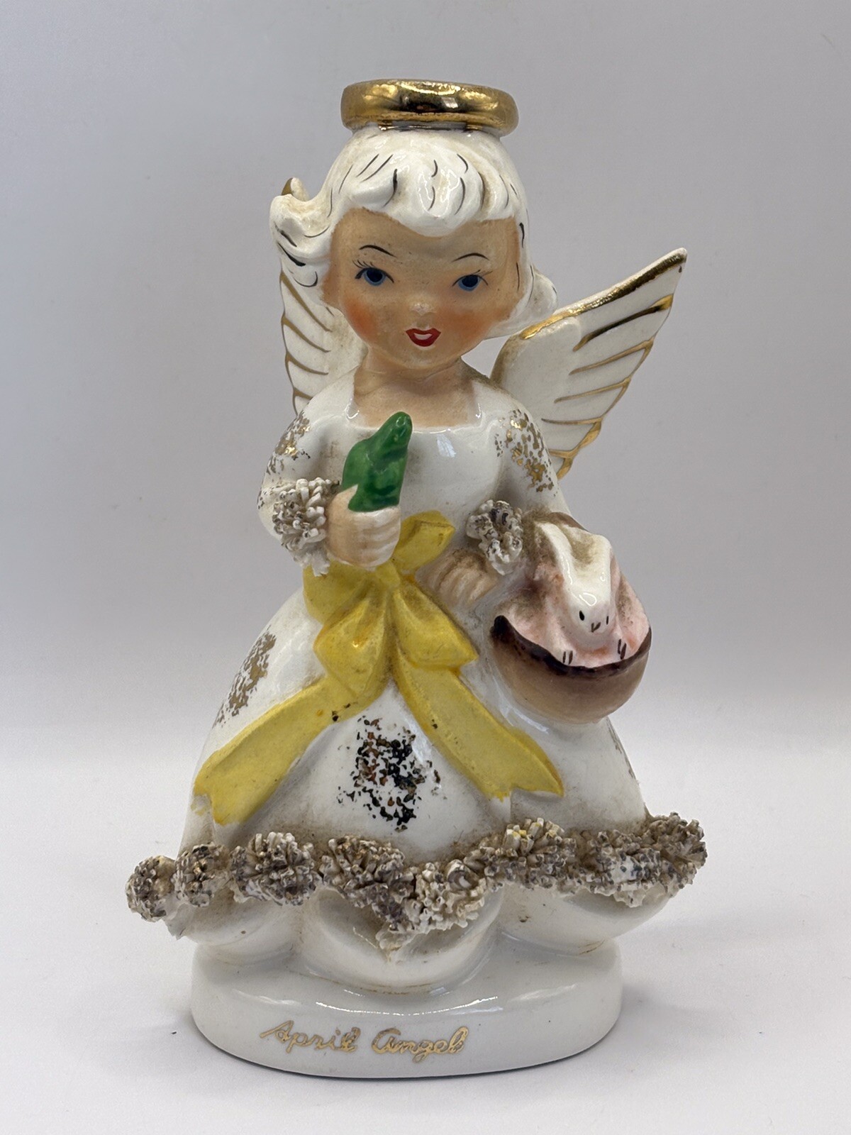 Ucagco April Angel Figurine Pink Easter Bunny Made In Japan Ceramic Porcelain