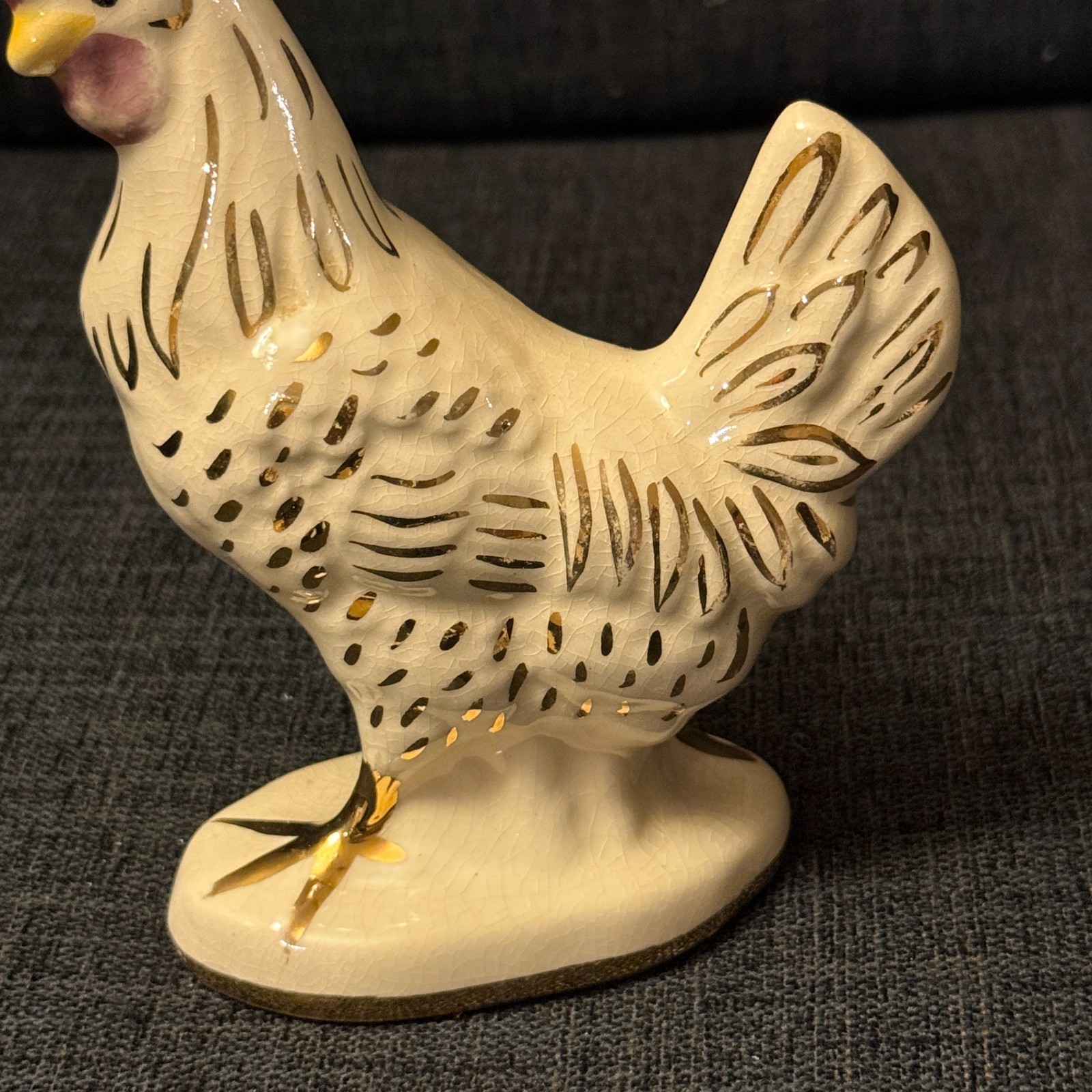 VTG Porcelain Rooster Chicken Hen Figurine Elegant White & Gold Accent Farmhouse