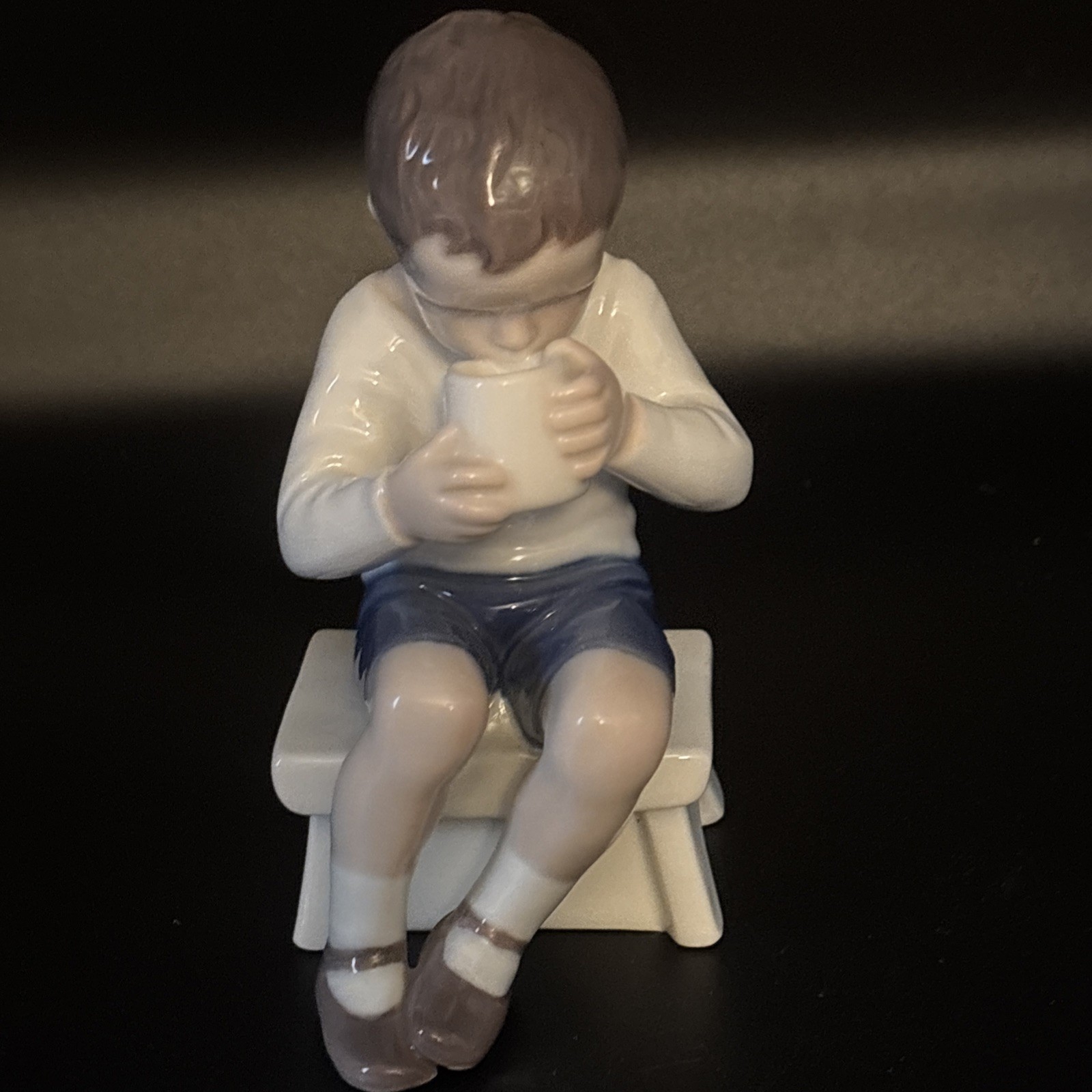 Victor, Boy Drinking Milk, Bing & Grondahl B&B Figurine #1713, Mint Condition