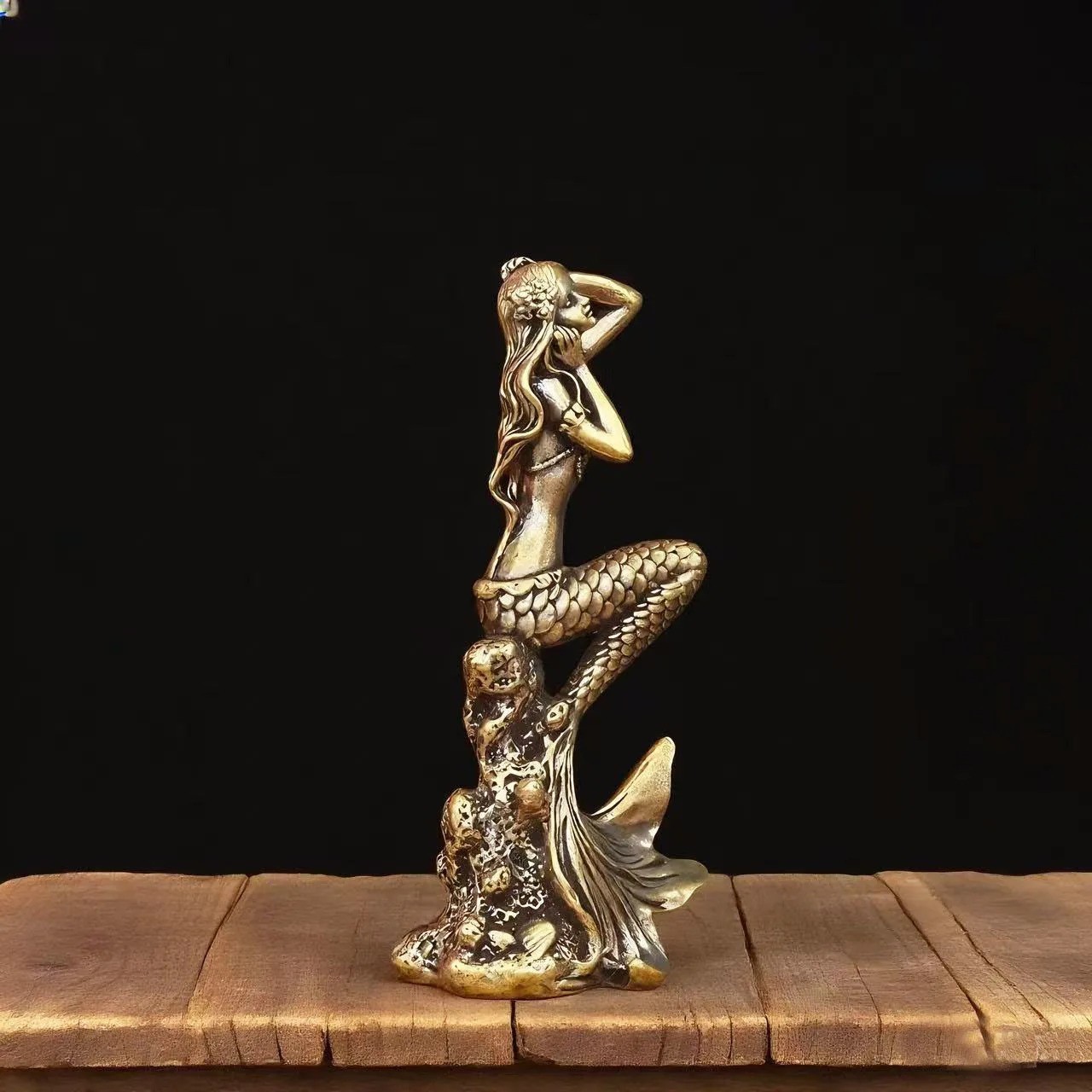 Vintage Brass Mermaid Beauty Girl Model Small Figurine Statue Ornament Gift