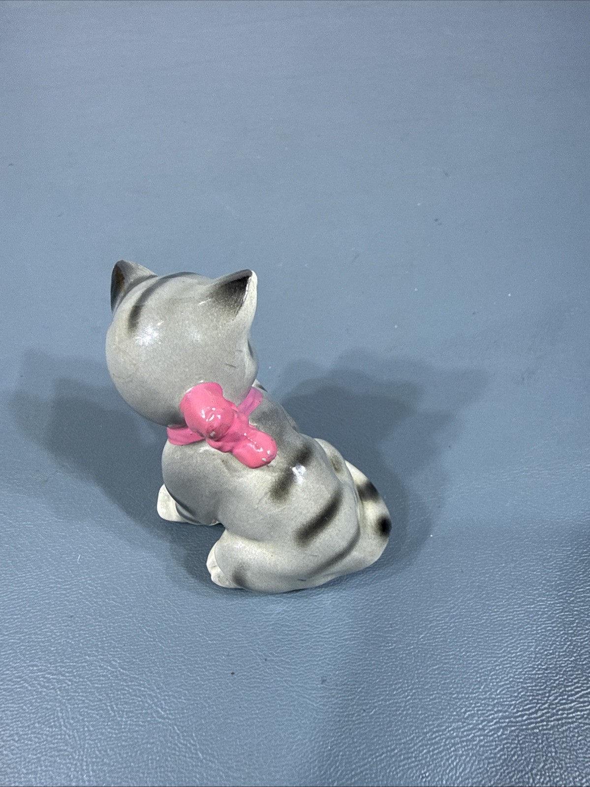 Vintage Kitten Playing With Ladybug Gray Striped Cat Green Eyes & Ribbon Japan