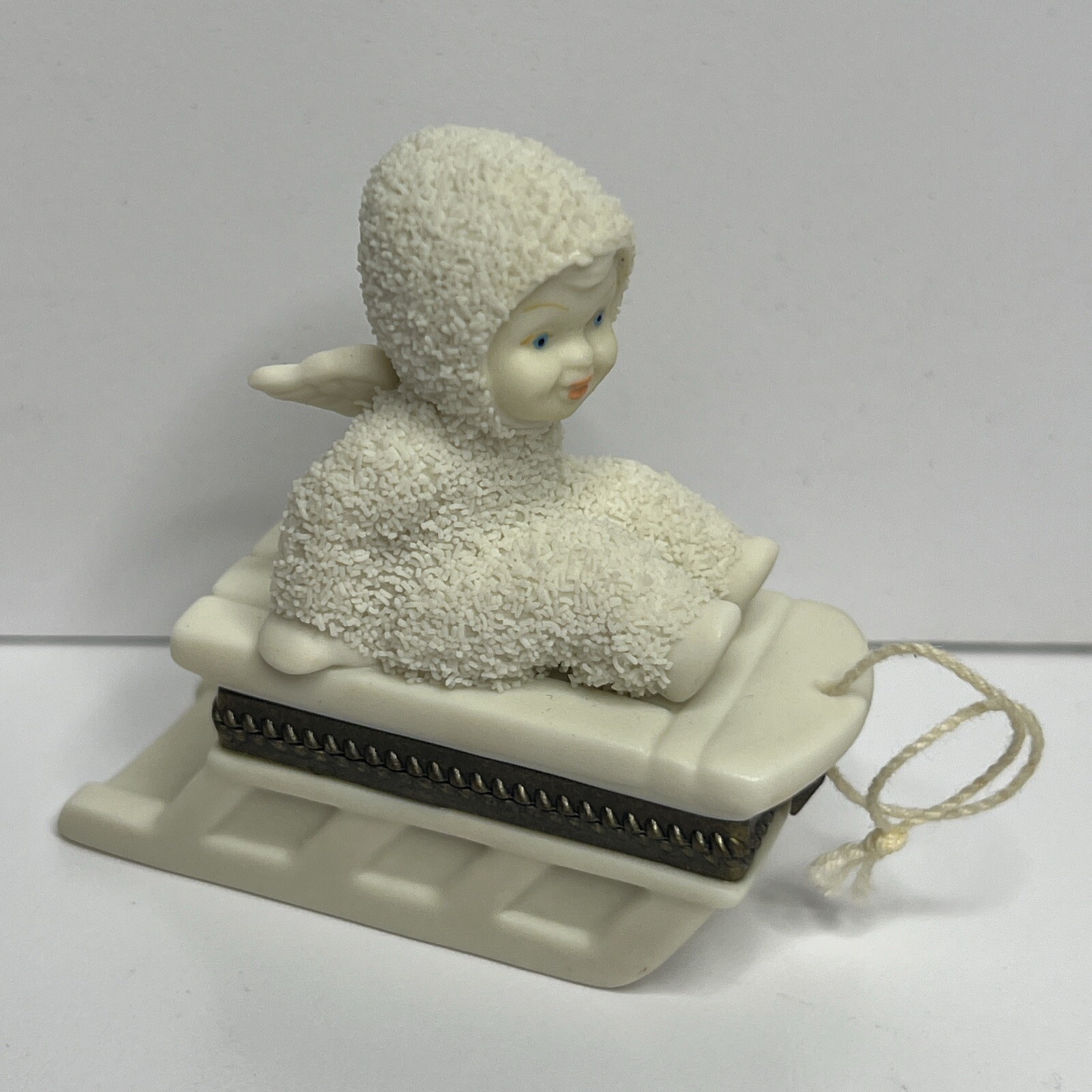Dept 56 Snowbabies Hinged Trinket Box Hold on Tight Snowbaby On Sled Ships Free