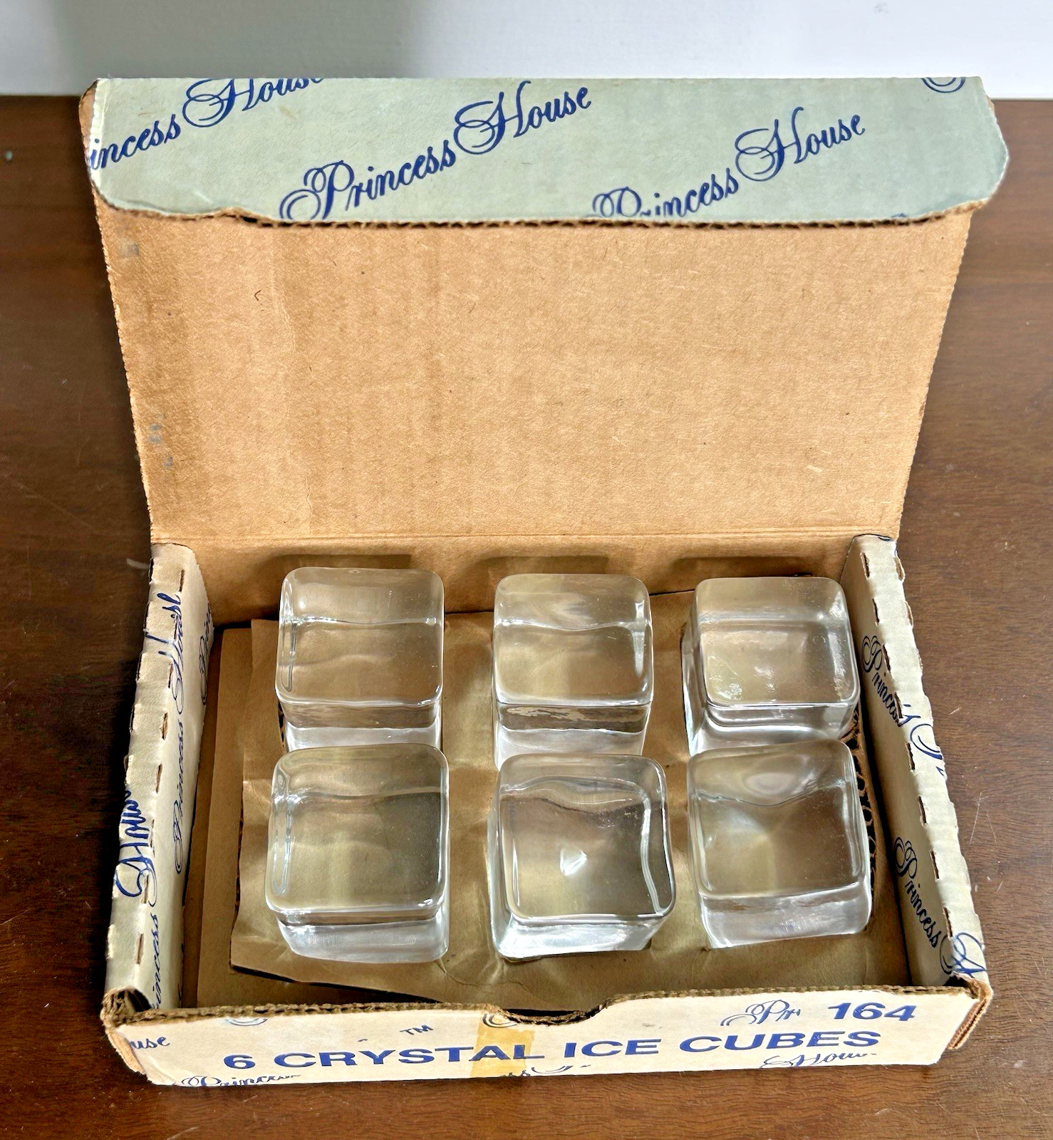 Vintage Princess House #164 Crystal Ice Cubes 1-1/4″ Set Of 6 w/box