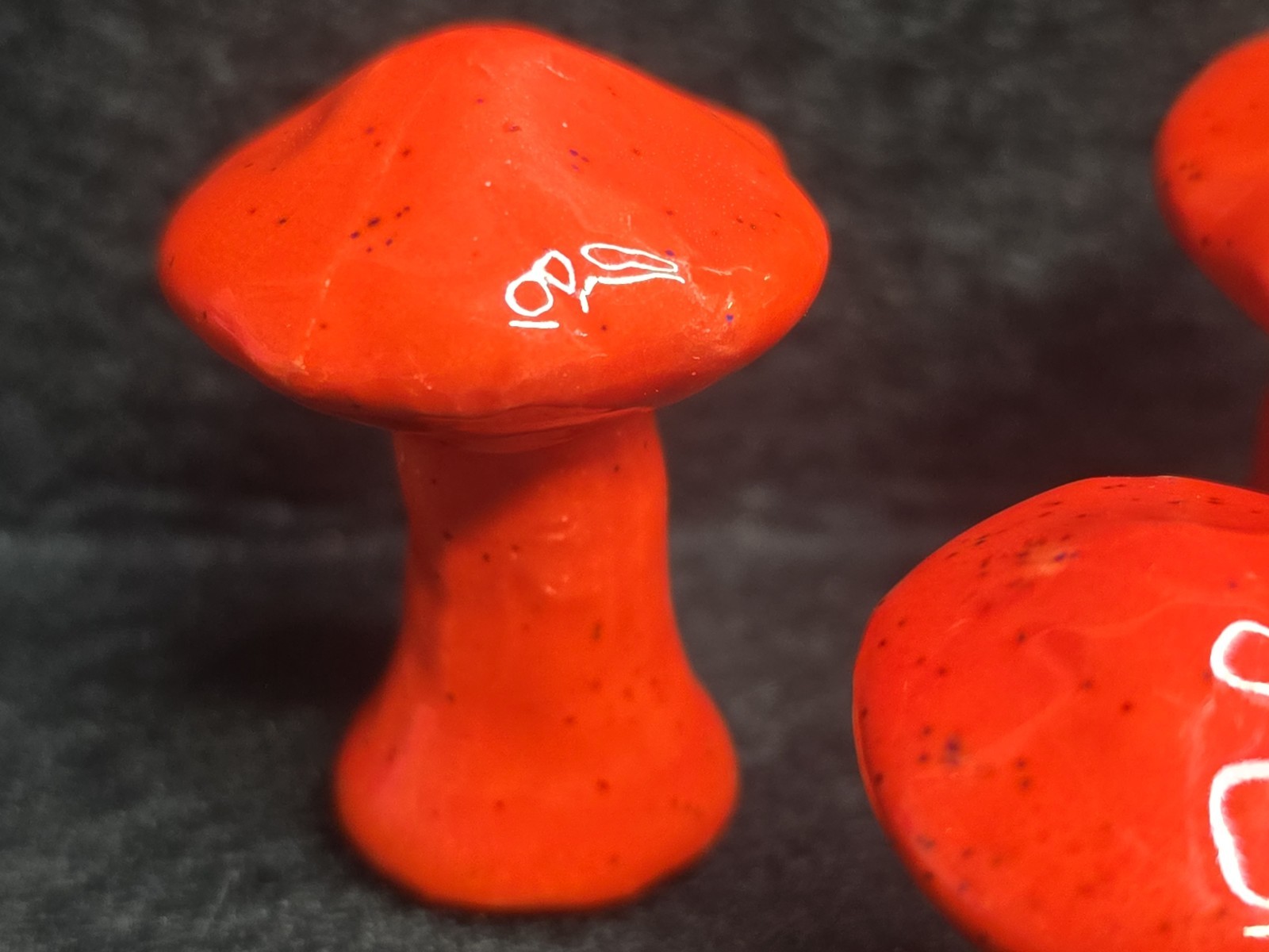 Lot 3 Glazed Mini Ceramic Mushroom Figurines Speckled Red/Orange