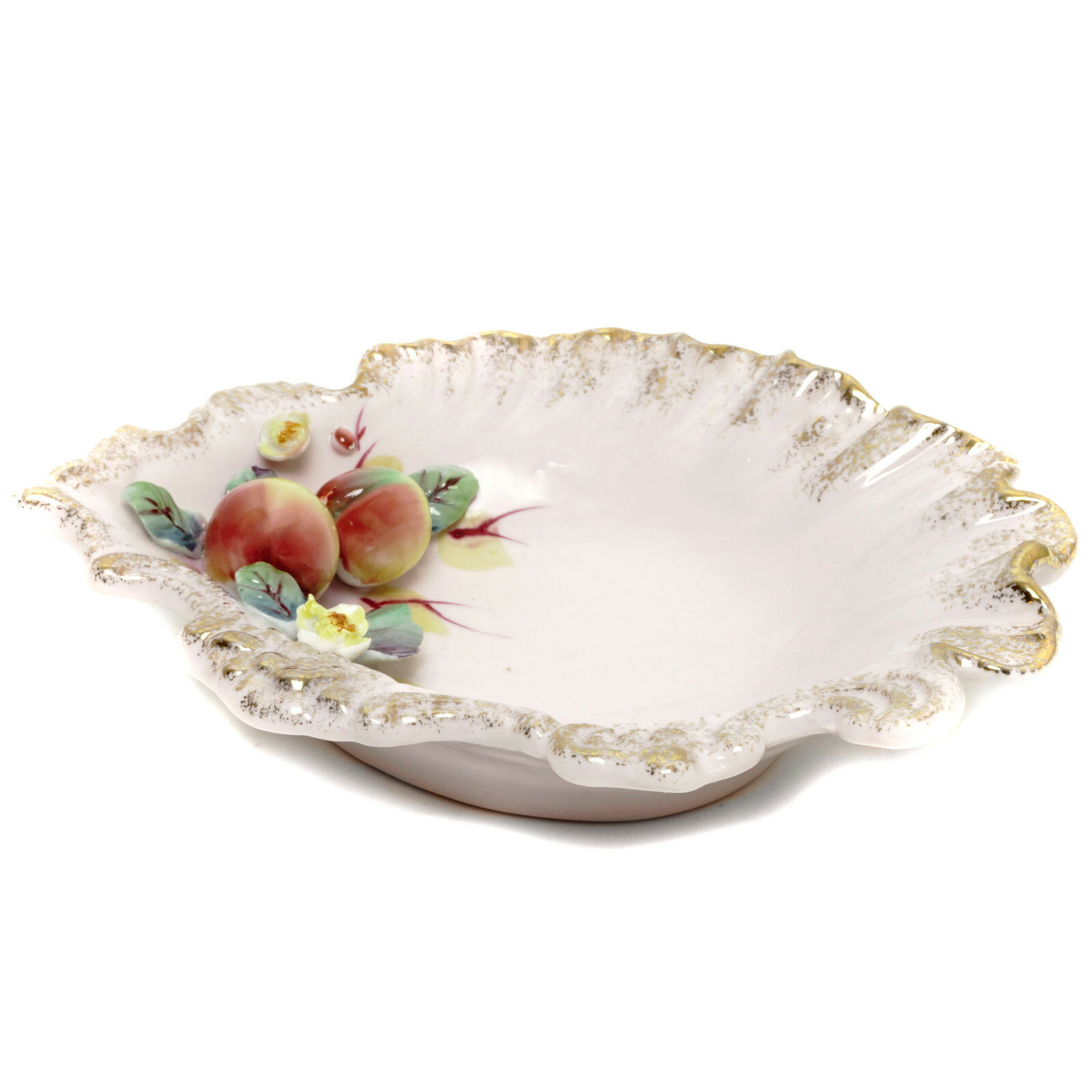 Hand Painted Pink Soap Dish Vintage 1956 w Peaches Trinket Dish Ceramic