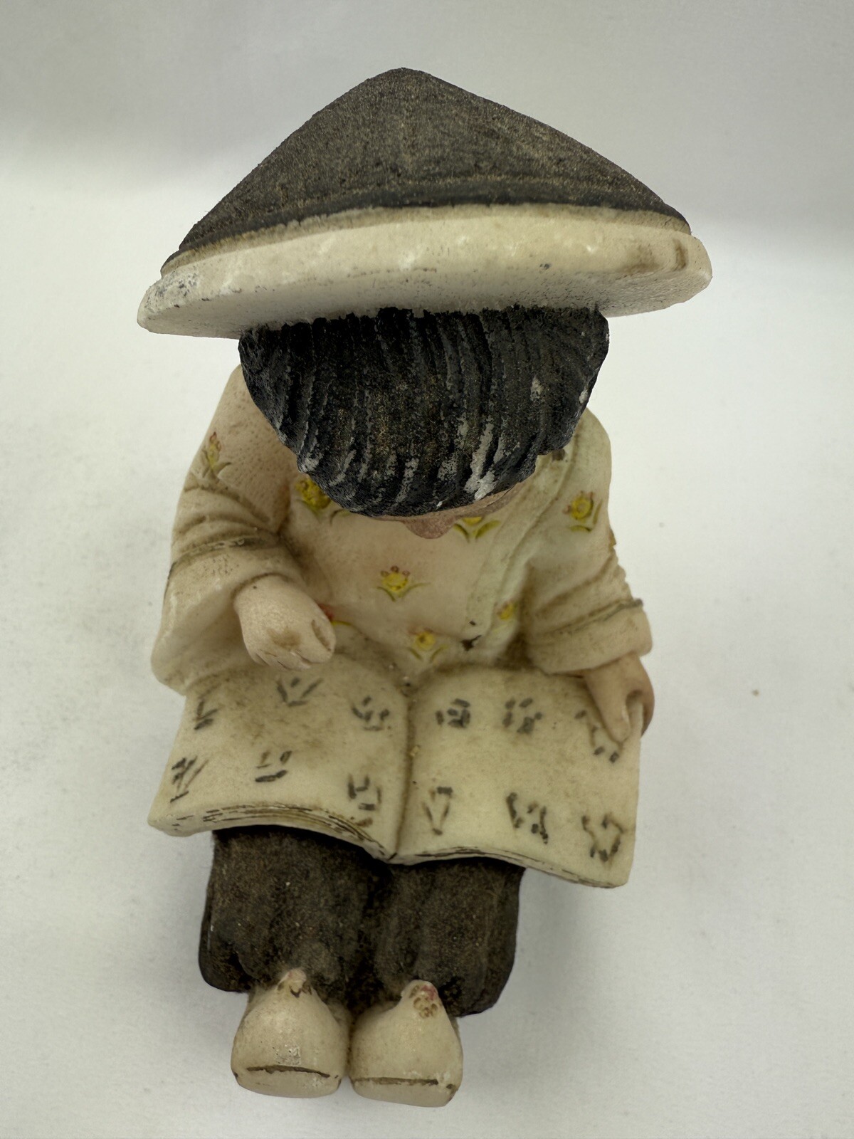Vintage Pair of Asian Girl & Boy Reading a Book Chalk Ware Figures