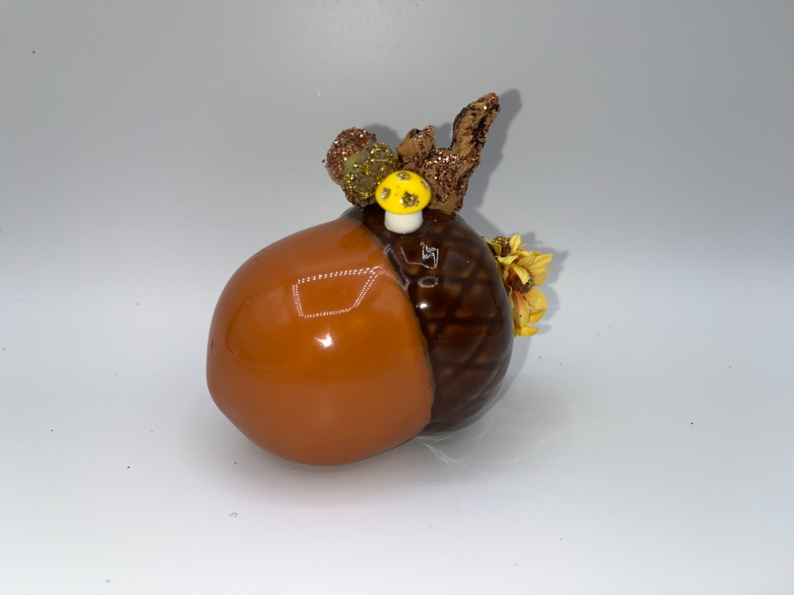 Vintage Ceramic Piece with Squirrel Eating An Acorn & mini mushroom flower OOAK
