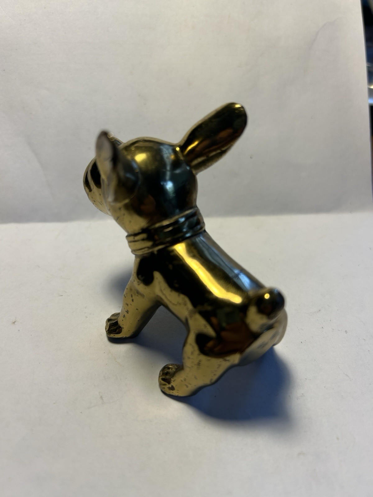 Vintage Signed French Bull Dog figure by J.B. Jennings Bros Gold-tone metal
