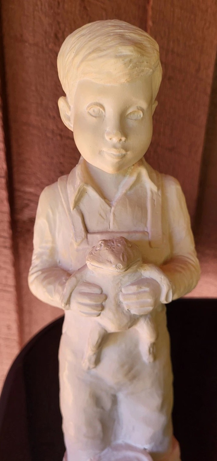 Vtg Made In USA Sculpture Boy With Frog & Water Bucket Sculpture 13.5″ Tall