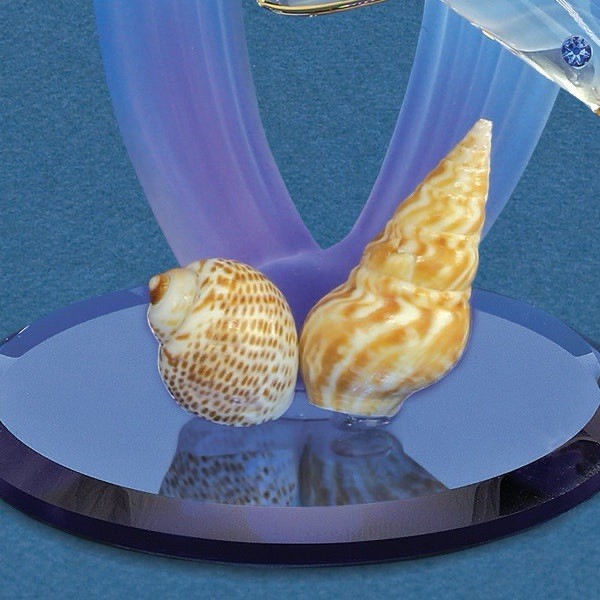 New In Box Glass Baron Double Dolphins Figurine S5 T66-2D 22Kt Gold Crystal