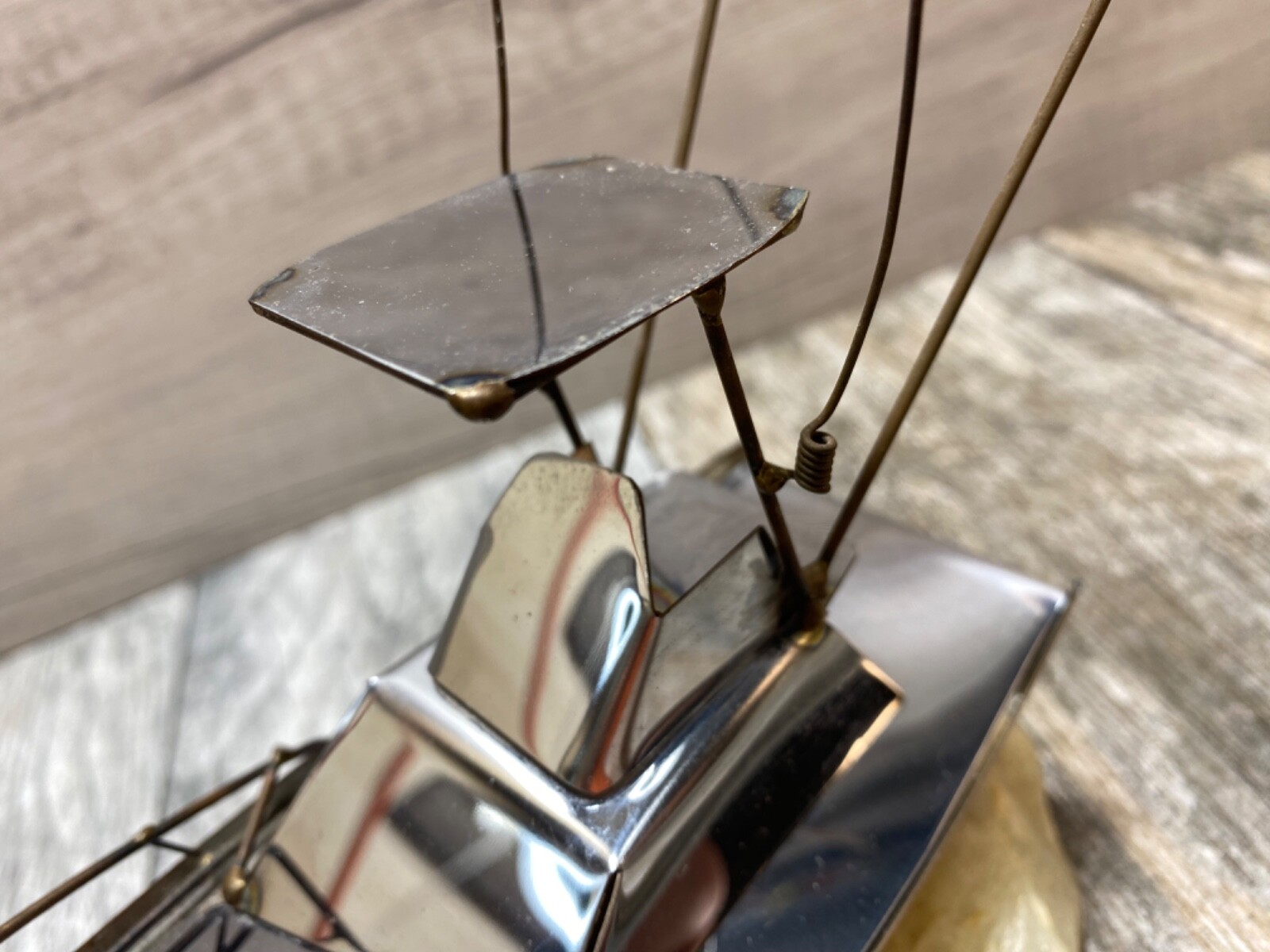 Vintage John DeMott Metal Brass sport fishing boat yacht Sculpture Stone Base