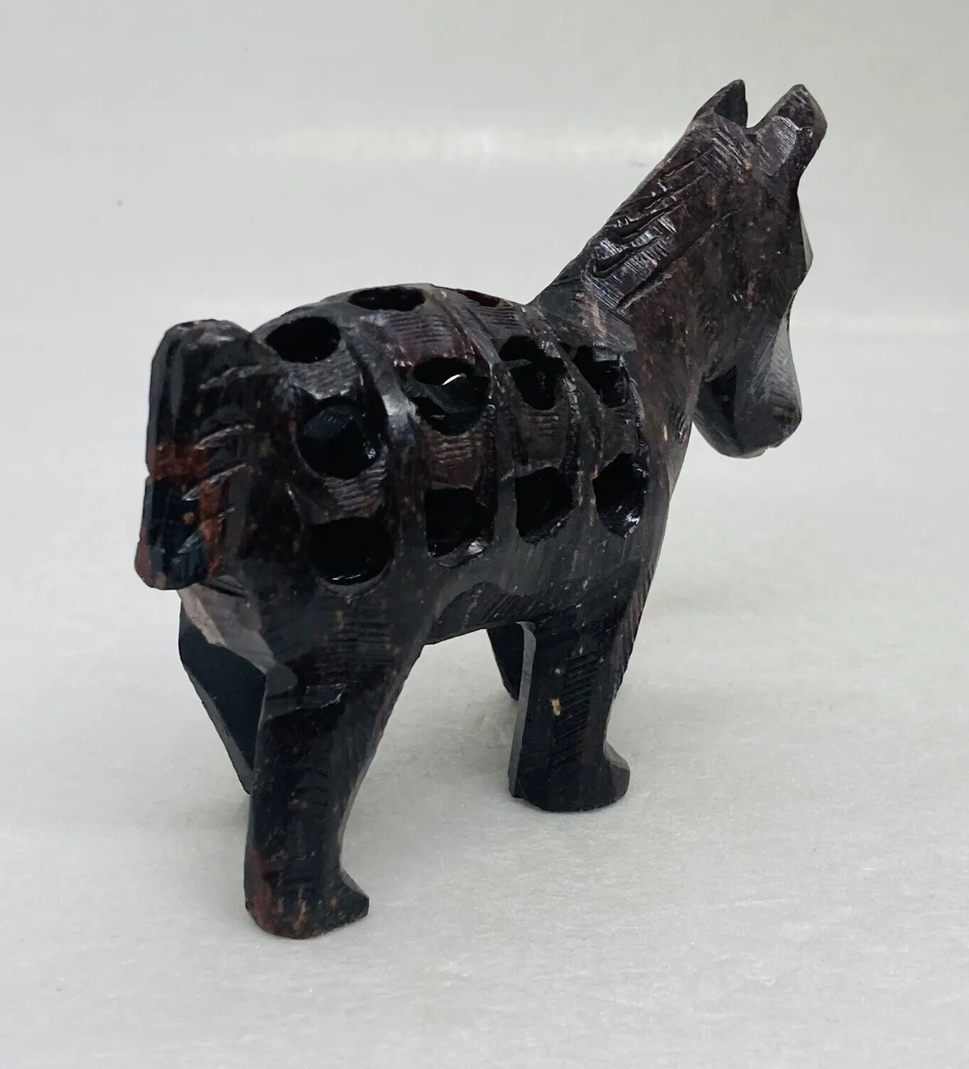 Vintage Stone Carved Horse Figurine Hollow Baby Horse Inside Body Art Decor 6