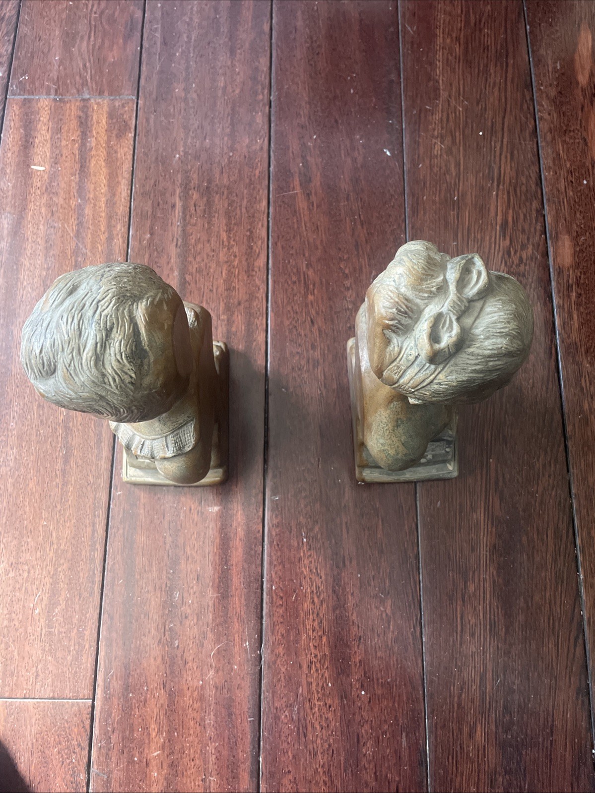 Vintage Pair Alexander Backer Boy & Girl Statues/Bookends Faux Stone