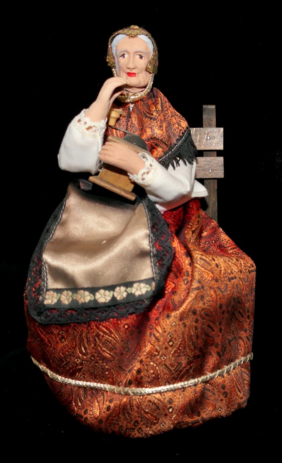 Vintage 1950s French Santon by GASQUET H/P Terracotta Old Woman w/Coffee Grinder