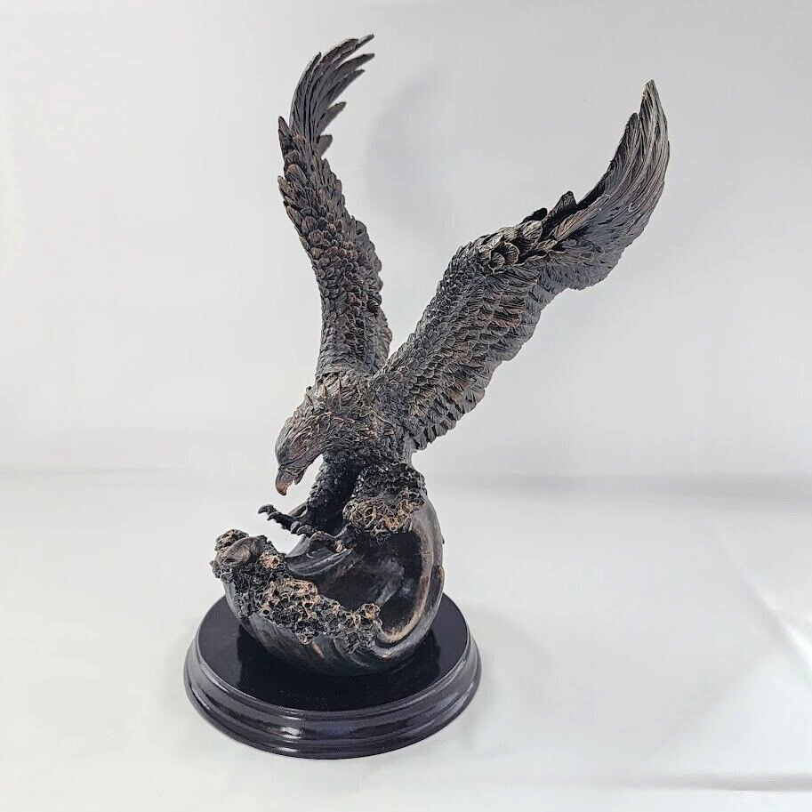 Treasure of Nature Eagle Figure Sculpture Bronze Plated Wood Base 11″