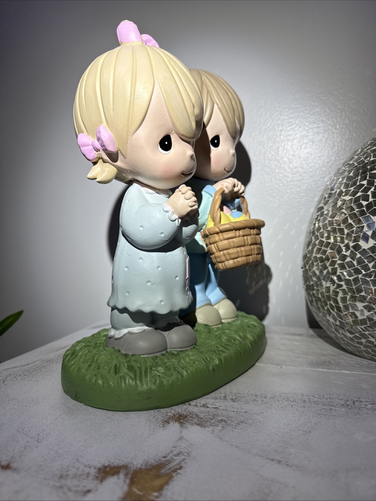 Precious Moments Boy & Girl Easter Figures W/ Easter Basket! 10 1/2 in. H HTF!
