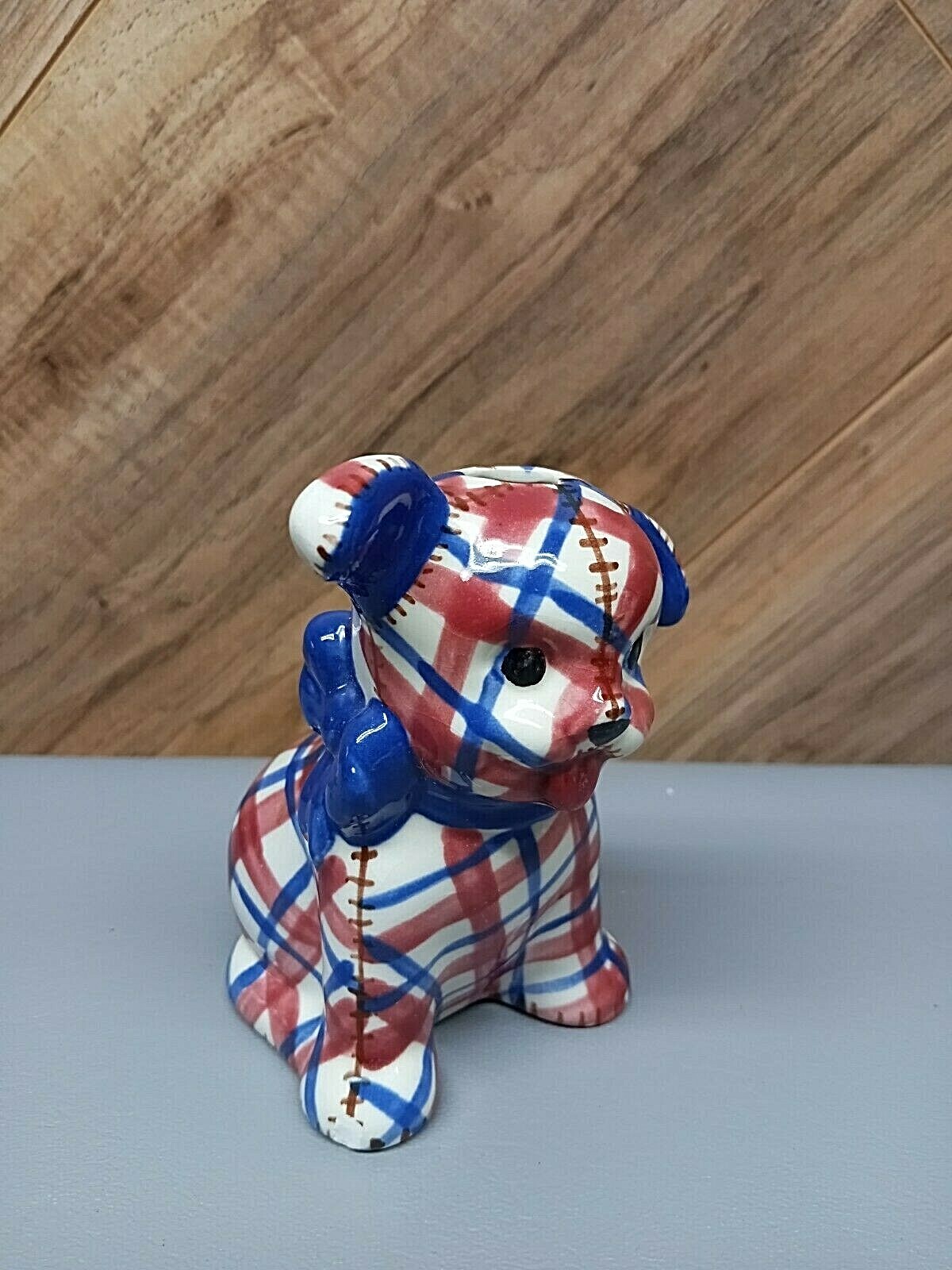 Vintage Brayton Laguna Gingham Dog Plaid California Sugar Shaker Figurine 4-1/2″