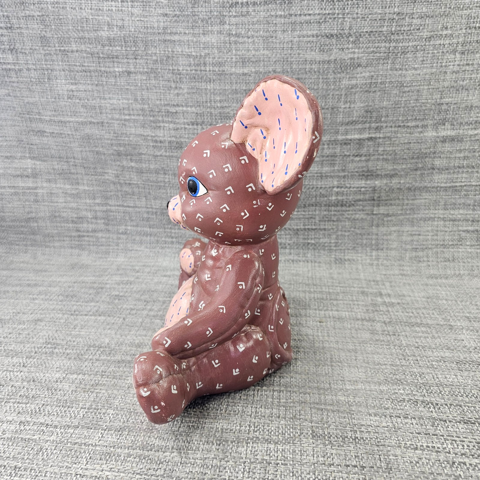 Vintage Kimple Ceramic Mold Quilted Puffy Mouse Pink Ears Figurine