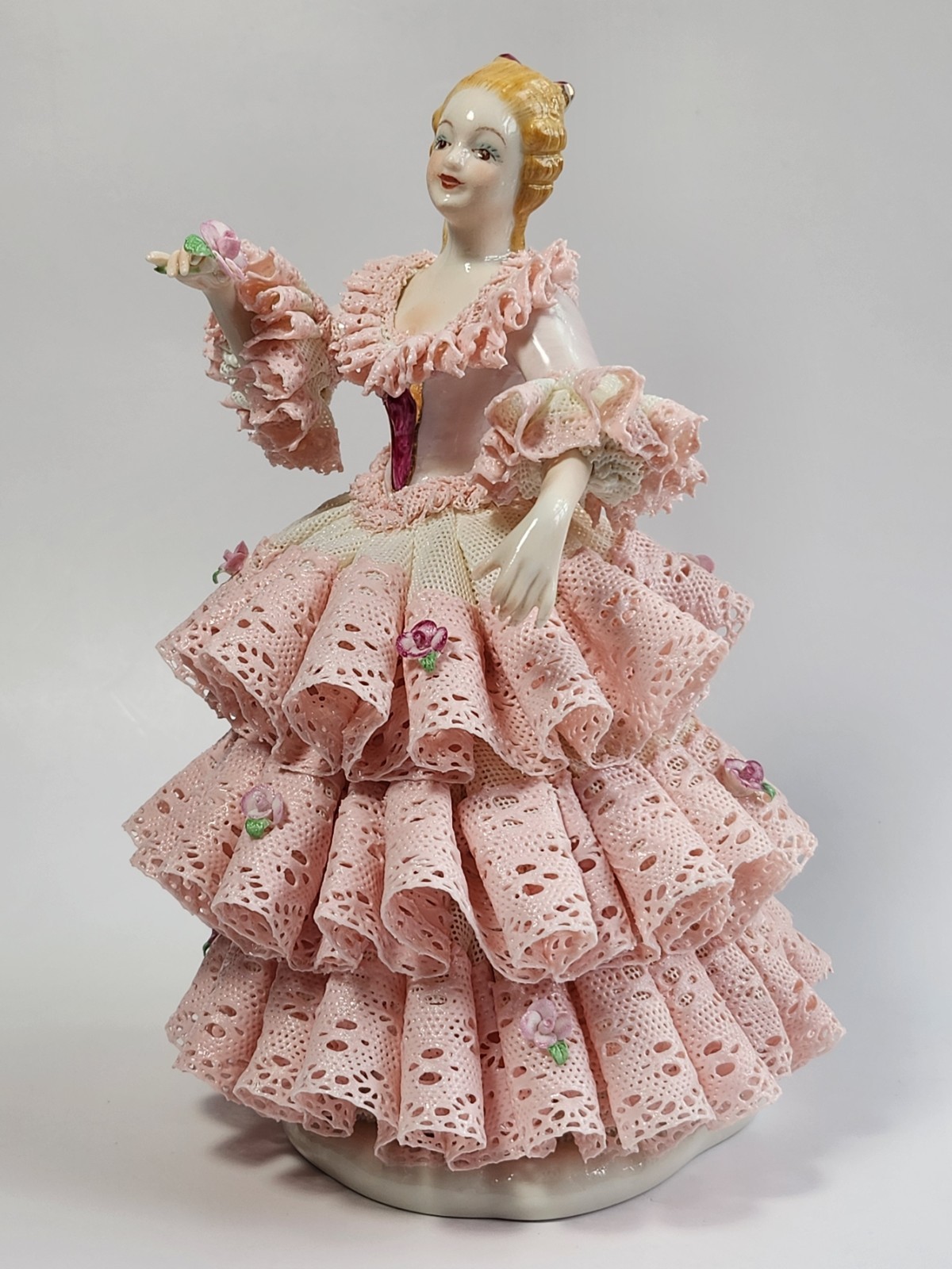 Vintage Muller Volkstedt Irish Dresden Scent of Rose Pink Porcelain Figurine