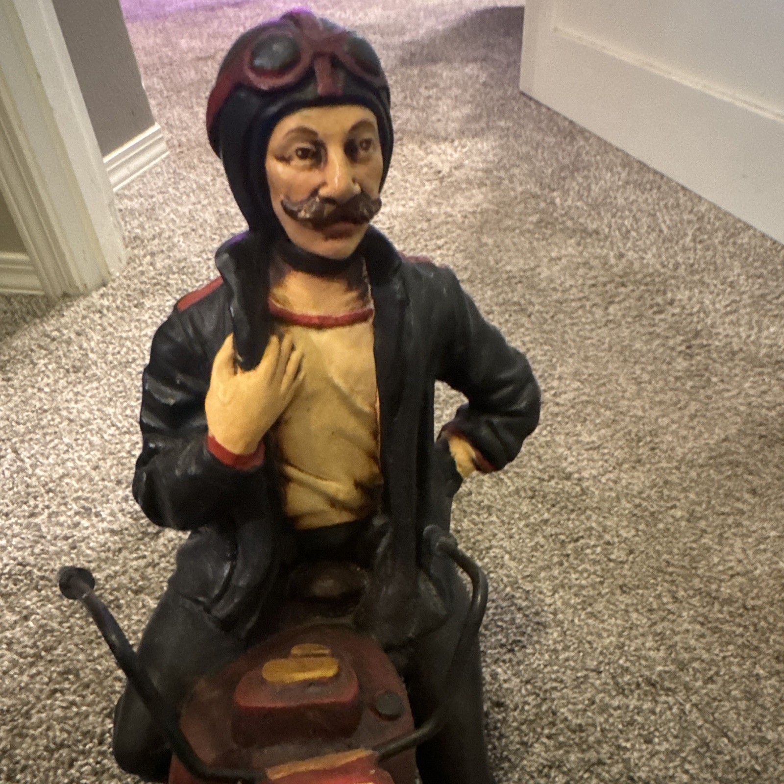 Resin Painted Motorcycle Rider Figurine Sculpture, Brown Black Tan, Adults