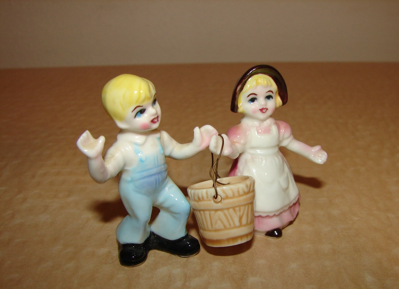 Vintage Mini Bone China Nursery Rhyme Figures Jack and Jill with Pail