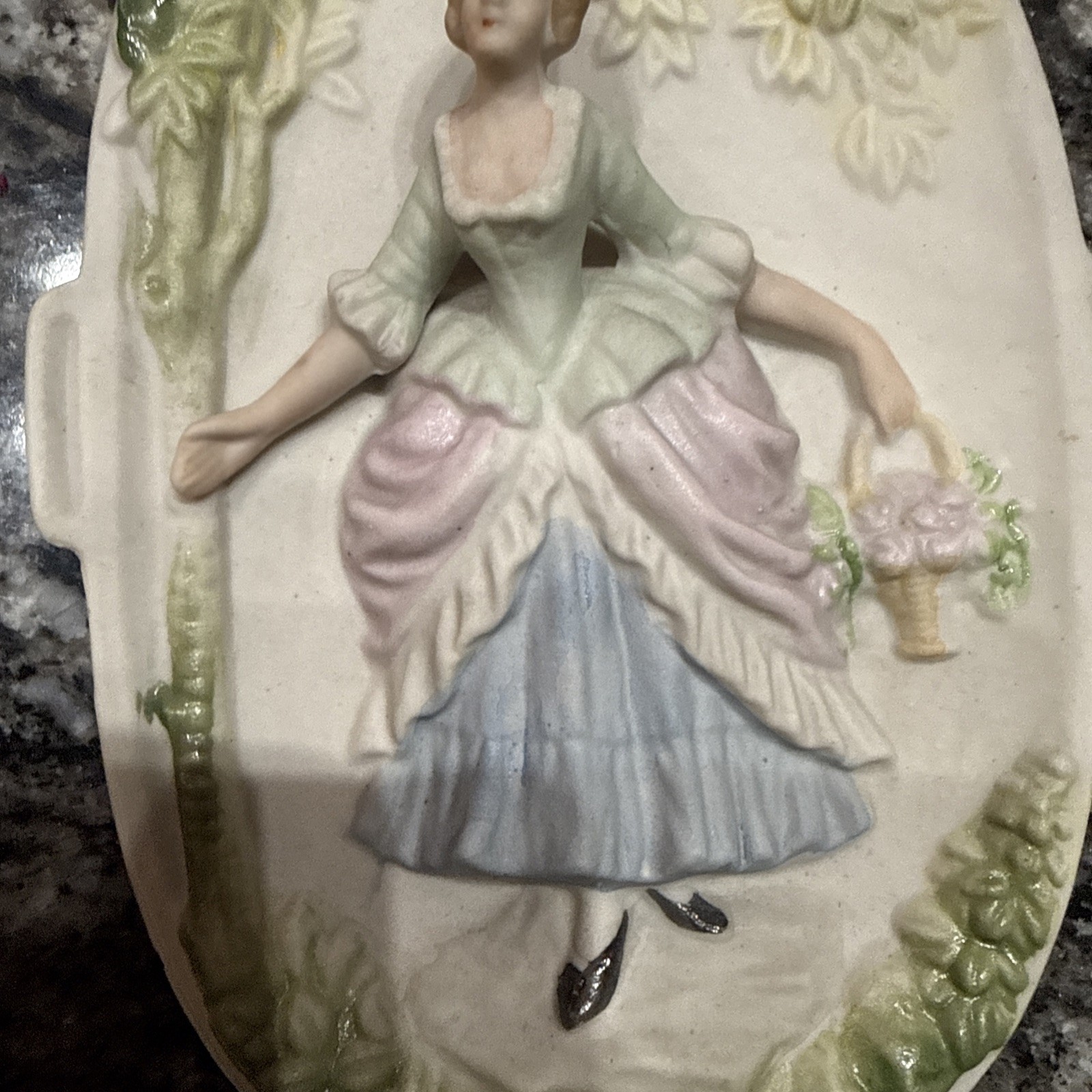 Vintage Ceramic Bisque Hand Painted Victorian Wall Hanging – Chase Made In Japan