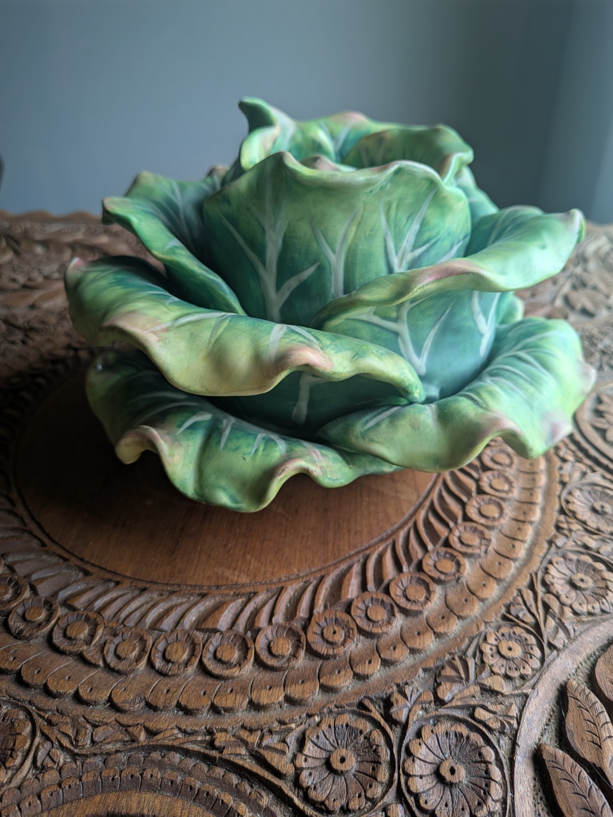 Rare Bordallo Pinheiro Cabbage Sculpture Portugal Whimsical Decor Earthenware