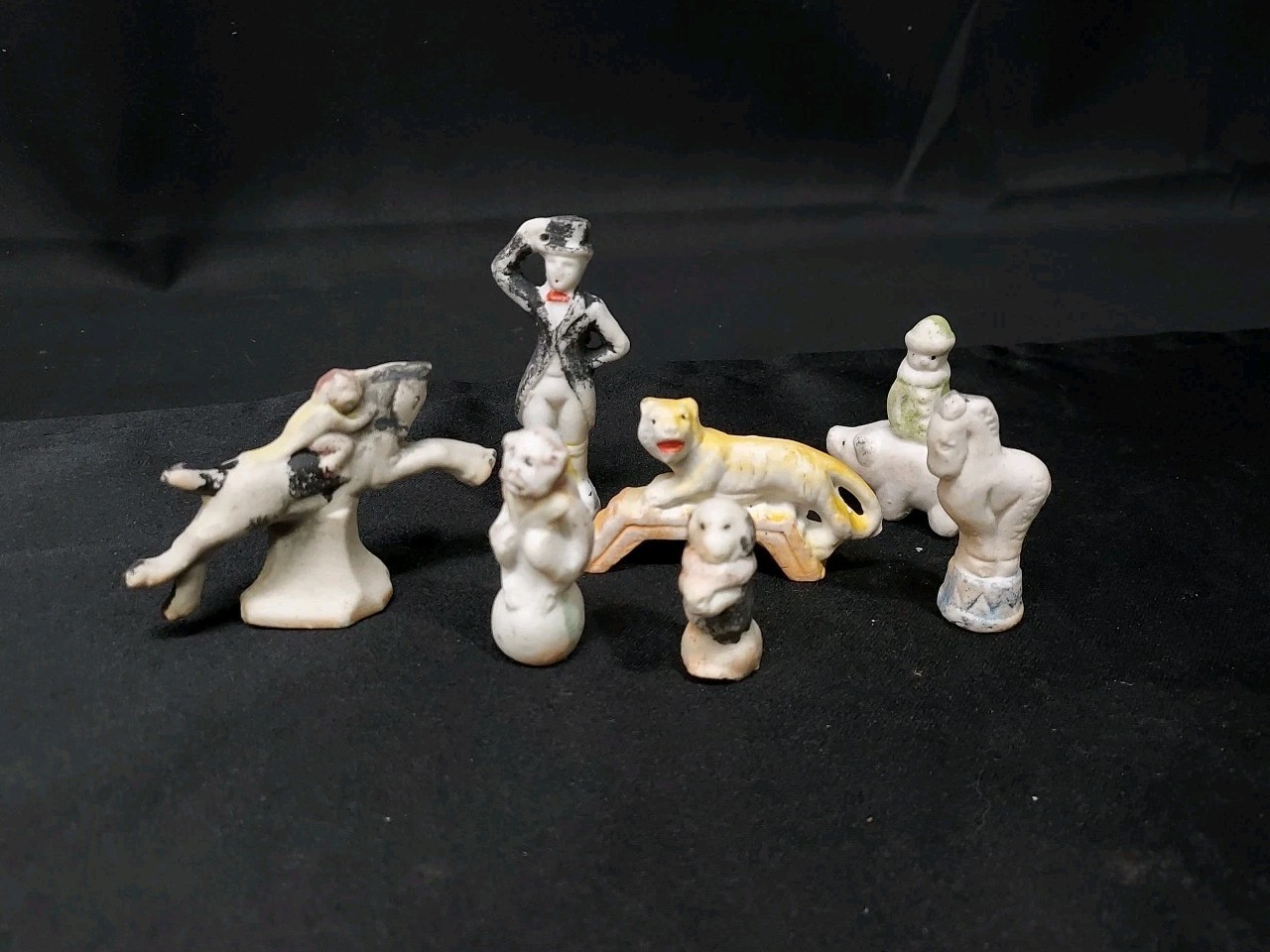 1930s 1940s Circus Birthday Cake Toppers Bisque Porcelain Japan 7 Pieces