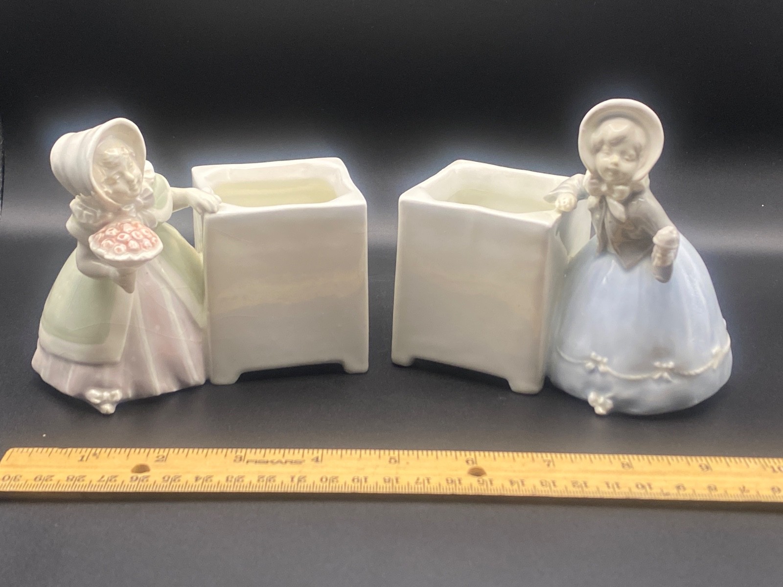 Gebruder Heubach 2 porcelain Girls figurines planters vase /0708